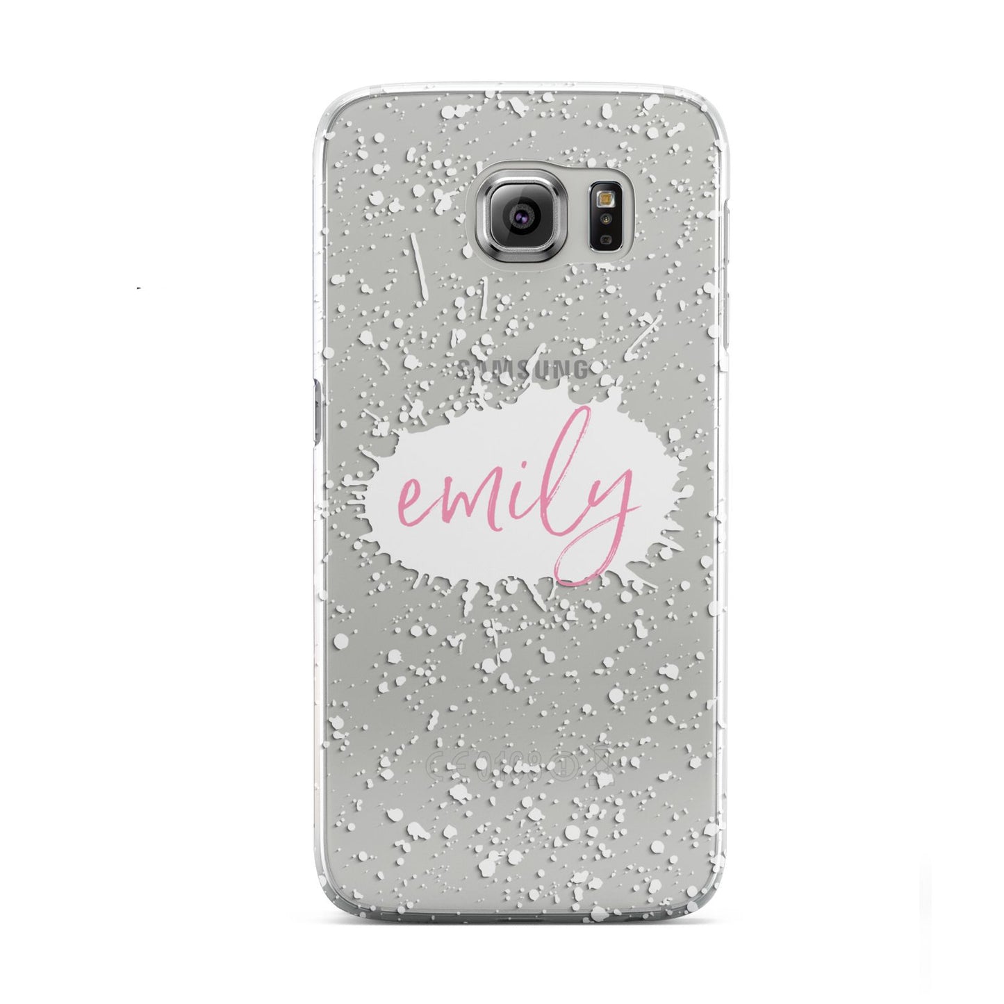 Personalised White Ink Splat Clear Name Samsung Galaxy S6 Case