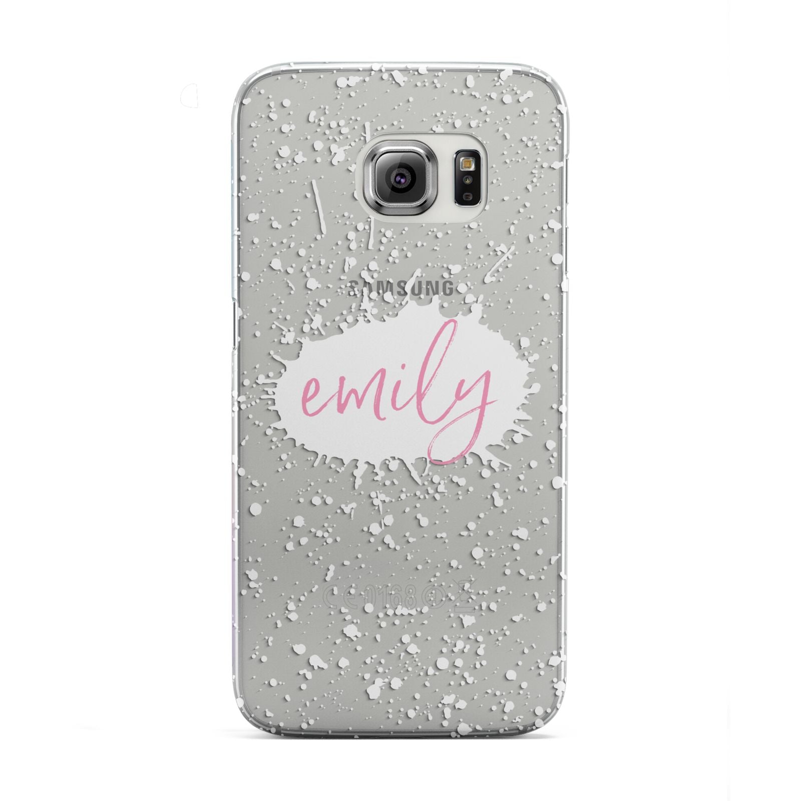 Personalised White Ink Splat Clear Name Samsung Galaxy S6 Edge Case