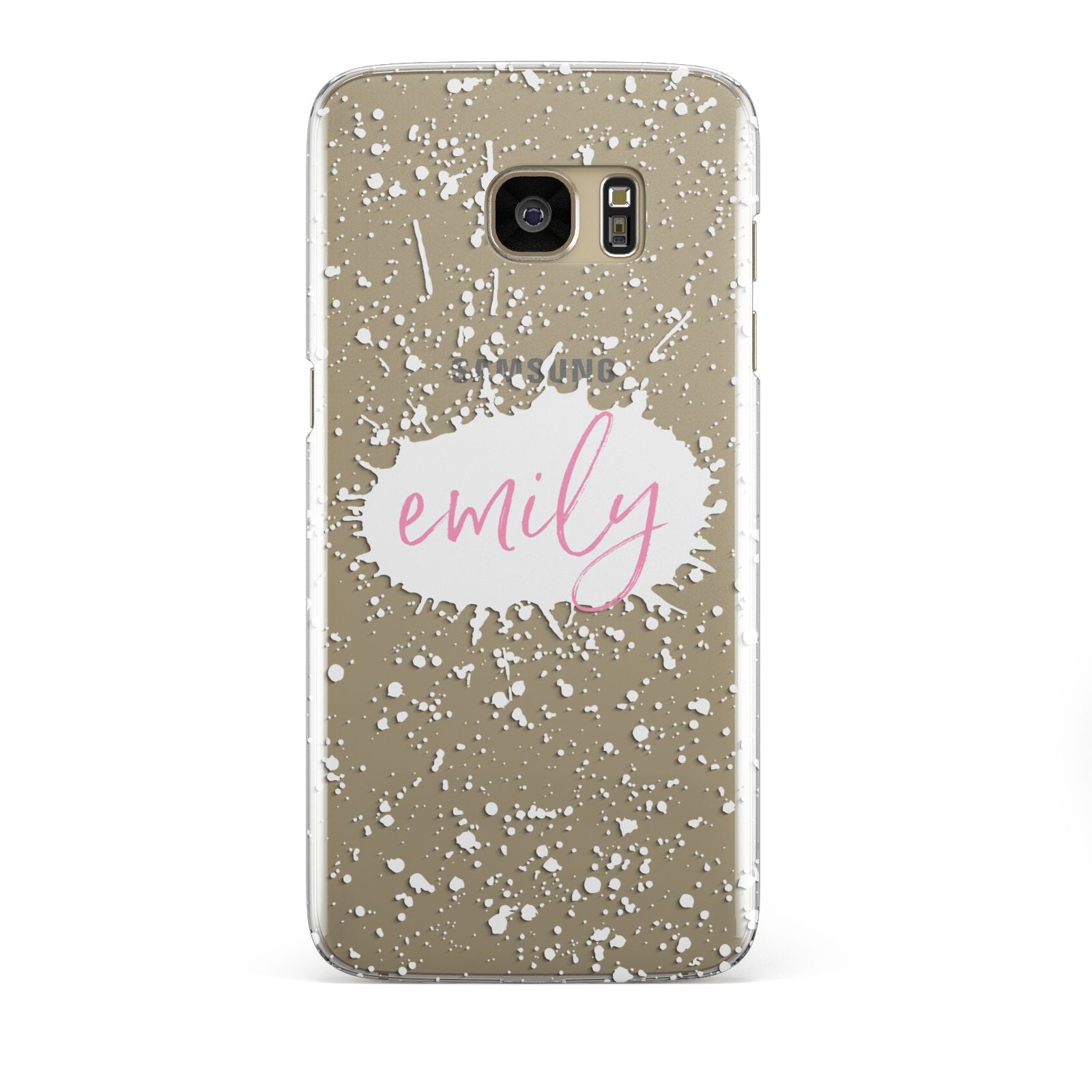 Personalised White Ink Splat Clear Name Samsung Galaxy S7 Edge Case