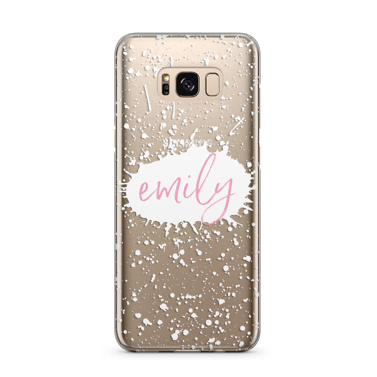 Personalised White Ink Splat Clear Name Samsung Galaxy S8 Plus Case