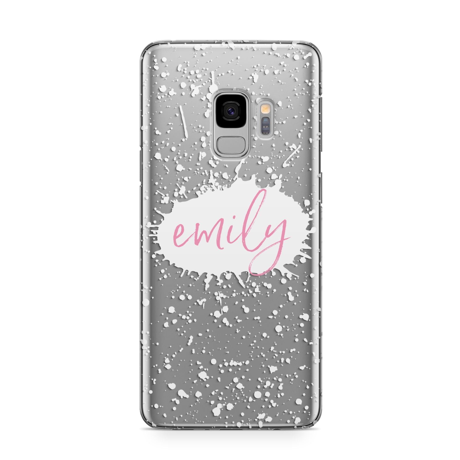 Personalised White Ink Splat Clear Name Samsung Galaxy S9 Case