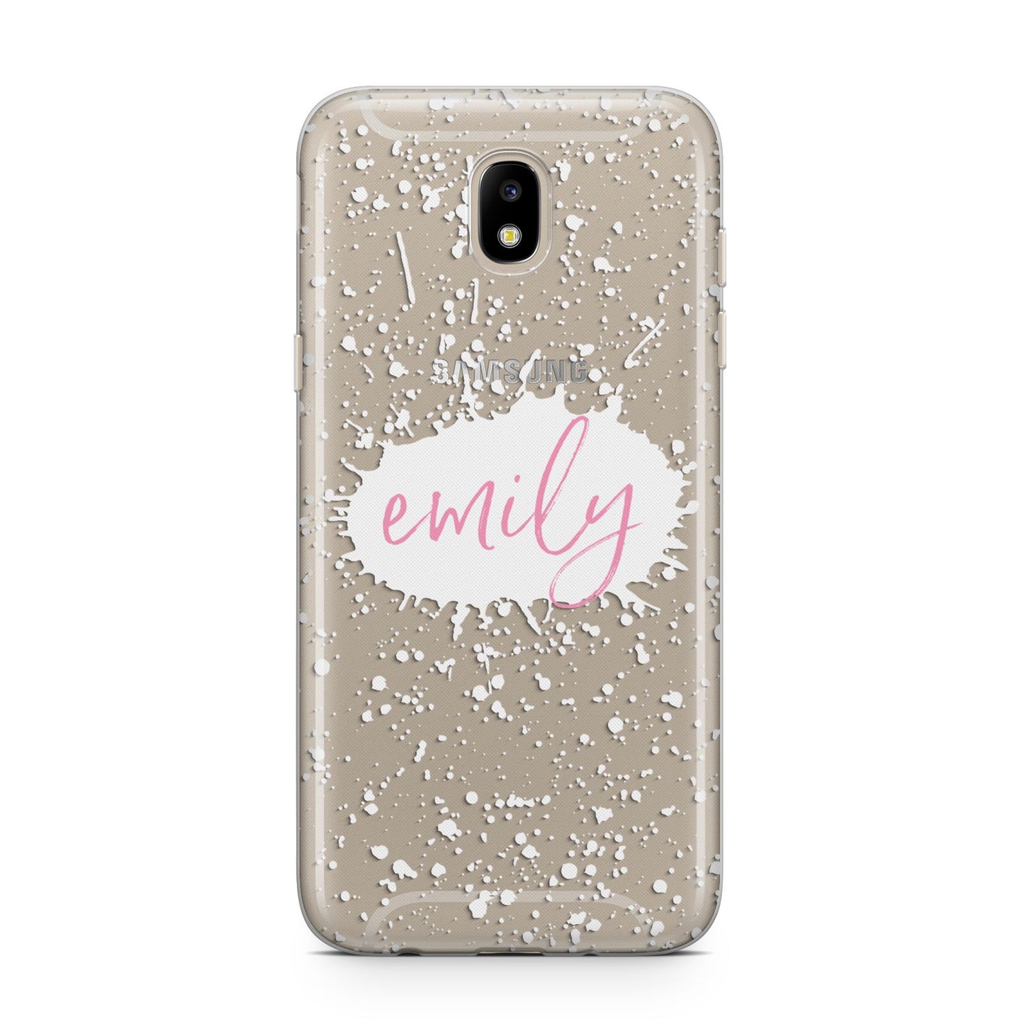 Personalised White Ink Splat Clear Name Samsung J5 2017 Case