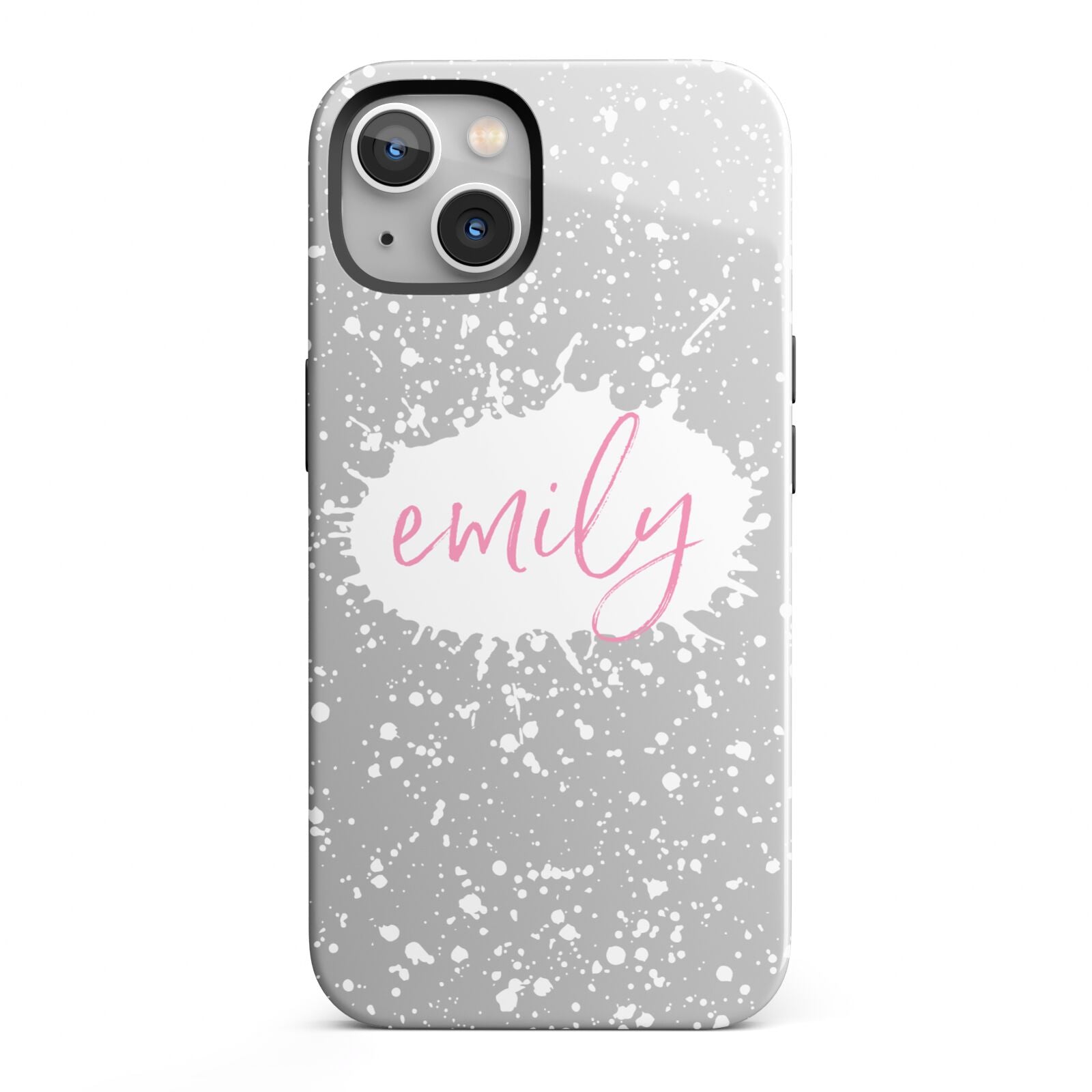 Personalised White Ink Splat Clear Name iPhone 13 Full Wrap 3D Tough Case