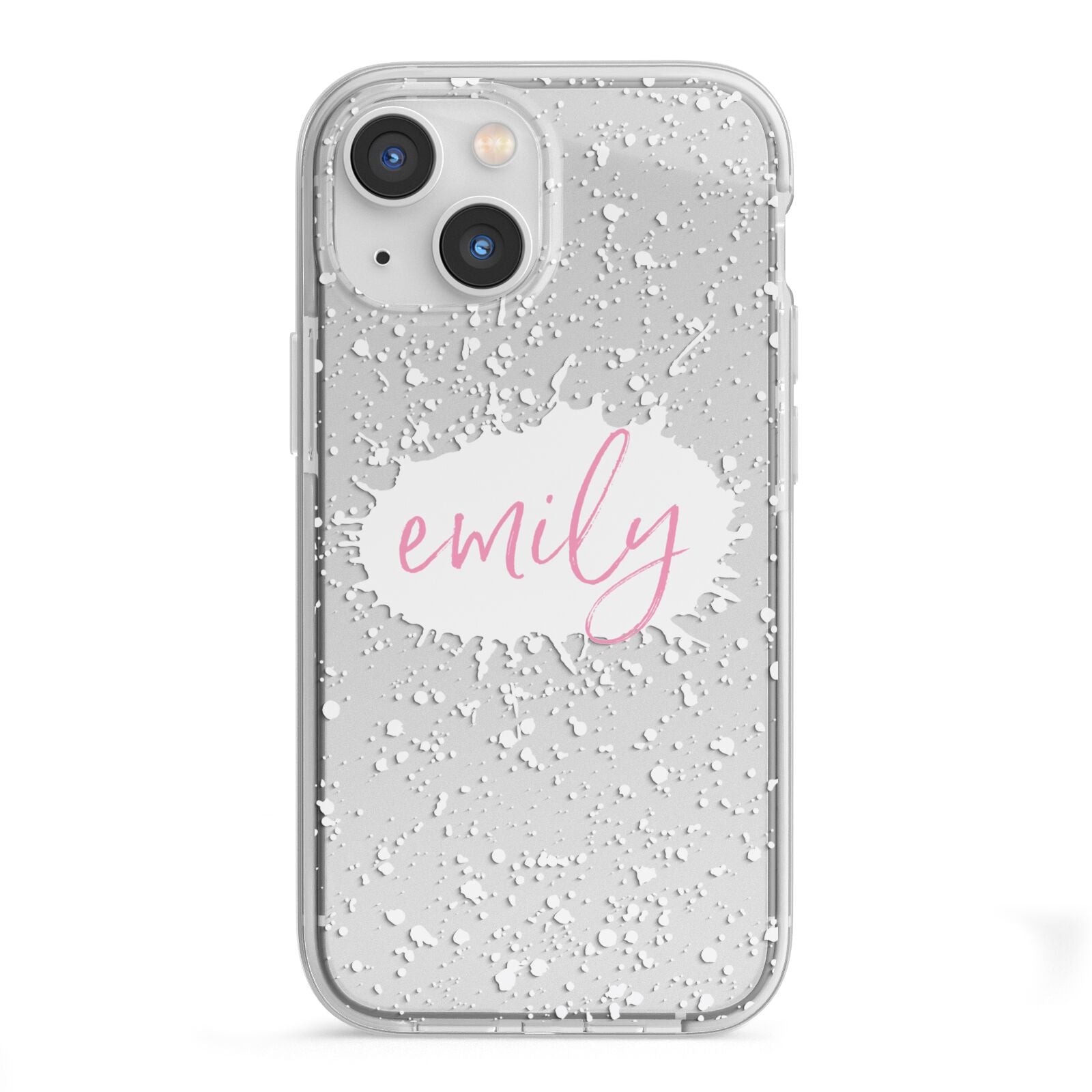 Personalised White Ink Splat Clear Name iPhone 13 Mini TPU Impact Case with White Edges