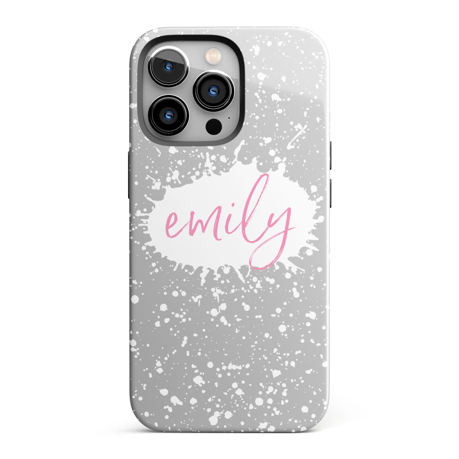 Personalised White Ink Splat Clear Name iPhone 13 Pro Full Wrap 3D Tough Case