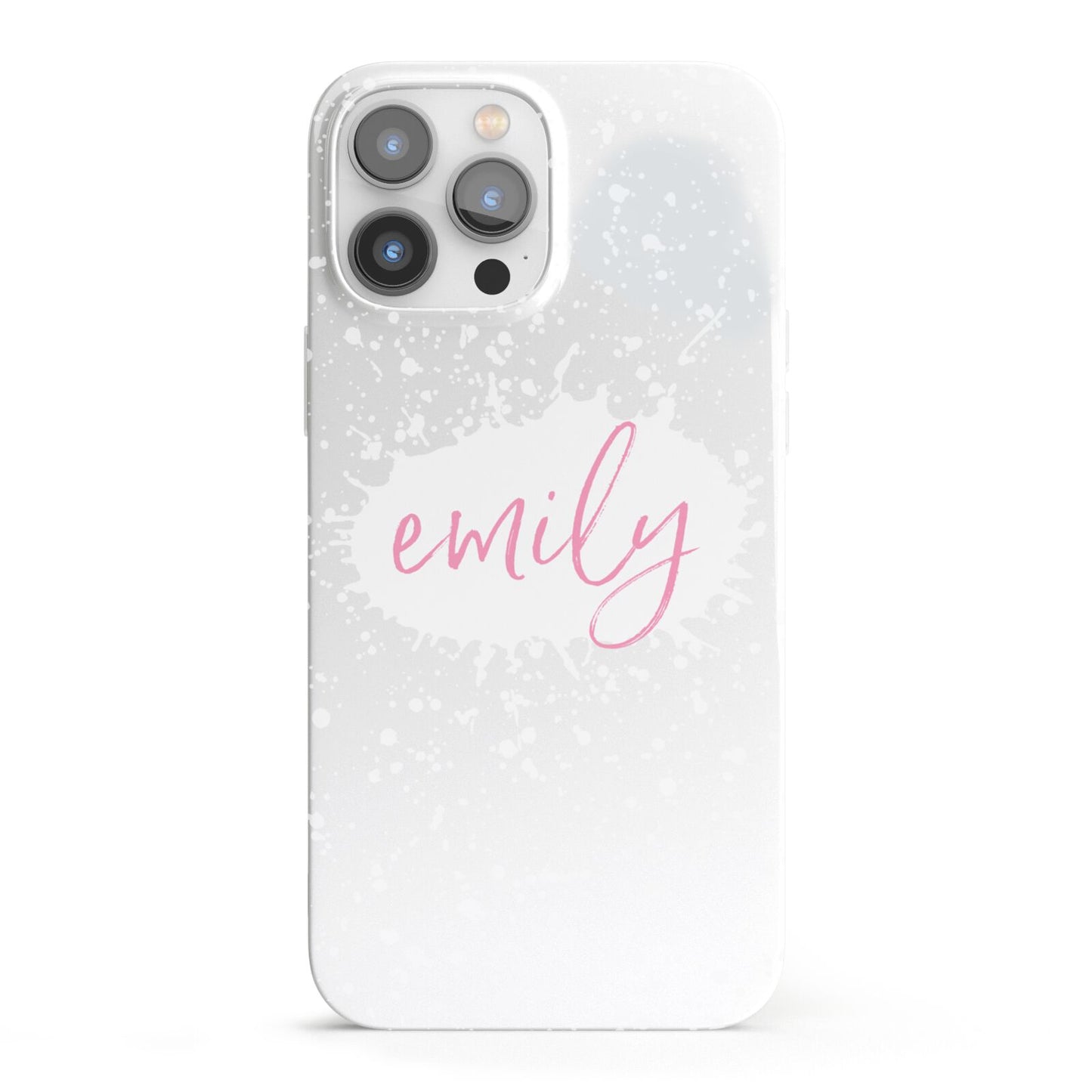 Personalised White Ink Splat Clear Name iPhone 13 Pro Max Full Wrap 3D Snap Case