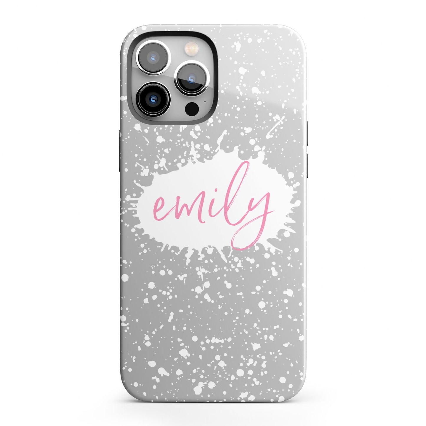 Personalised White Ink Splat Clear Name iPhone 13 Pro Max Full Wrap 3D Tough Case