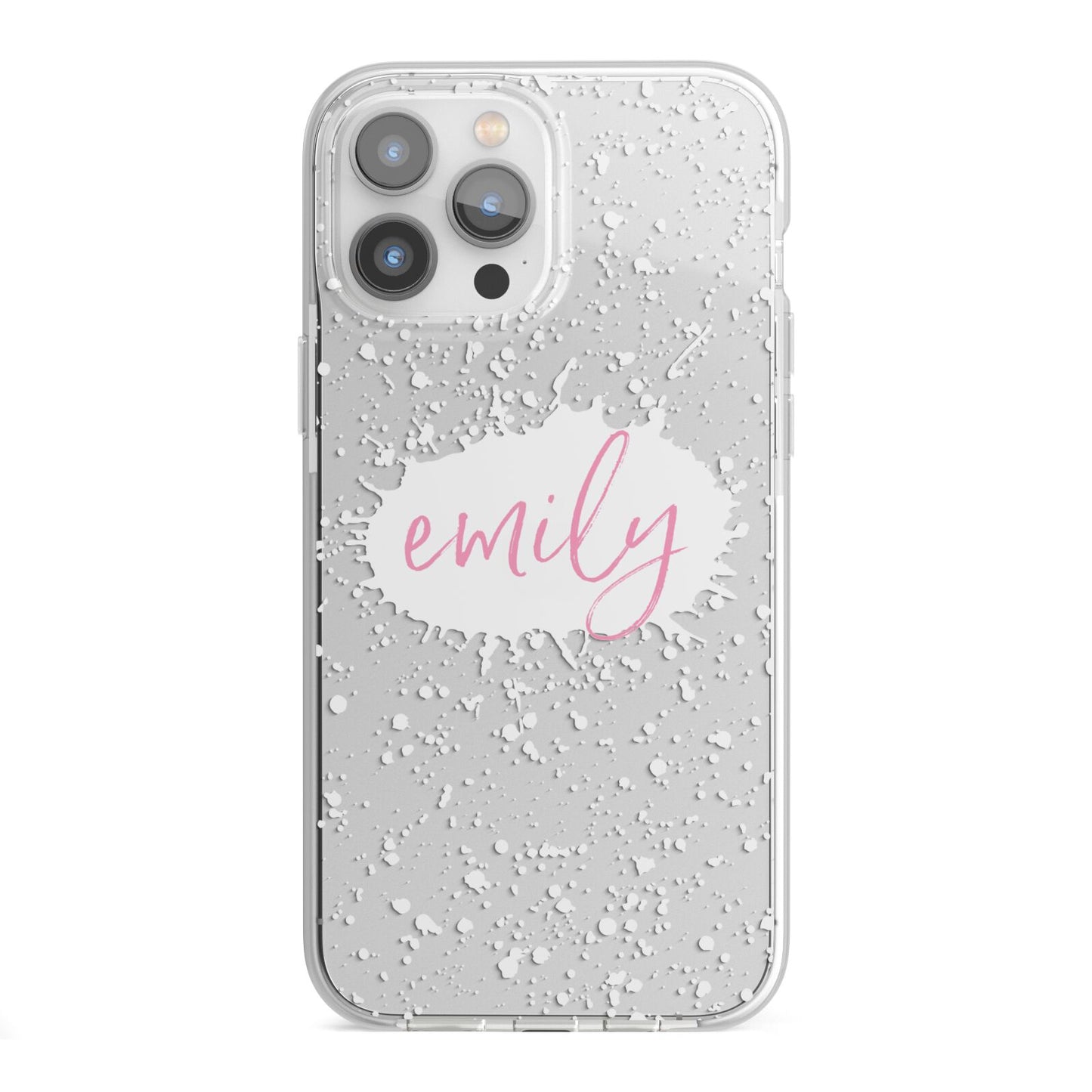 Personalised White Ink Splat Clear Name iPhone 13 Pro Max TPU Impact Case with White Edges