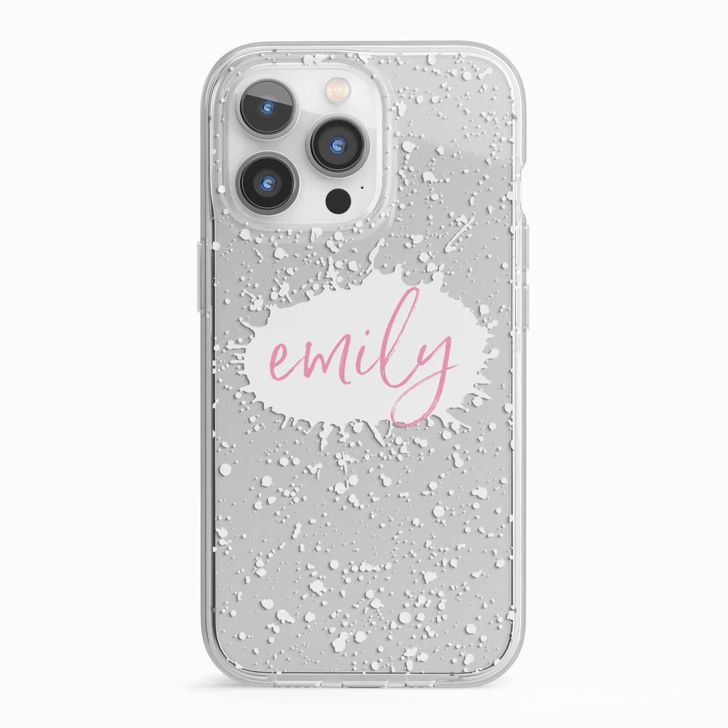 Personalised White Ink Splat Clear Name iPhone 13 Pro TPU Impact Case with White Edges