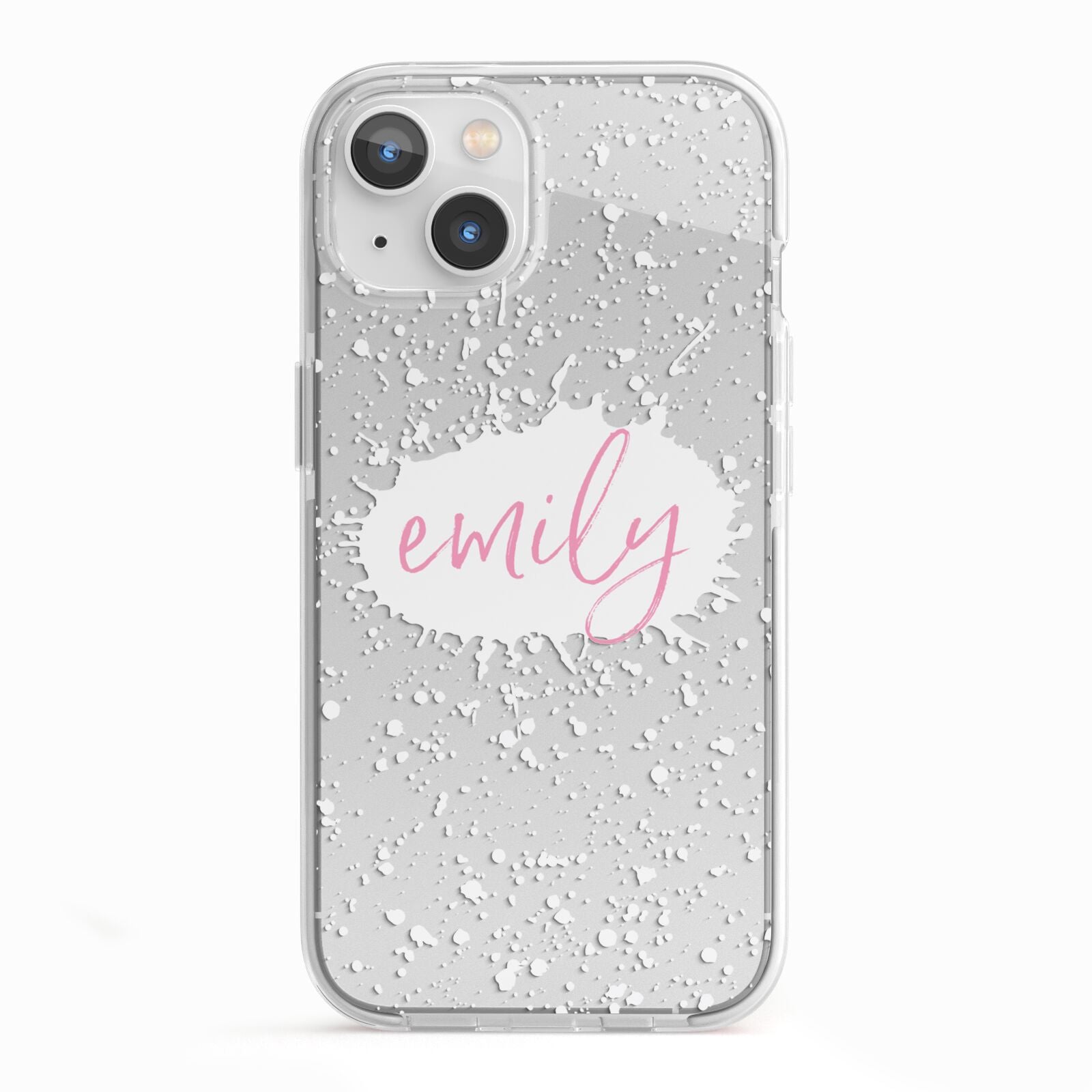 Personalised White Ink Splat Clear Name iPhone 13 TPU Impact Case with White Edges