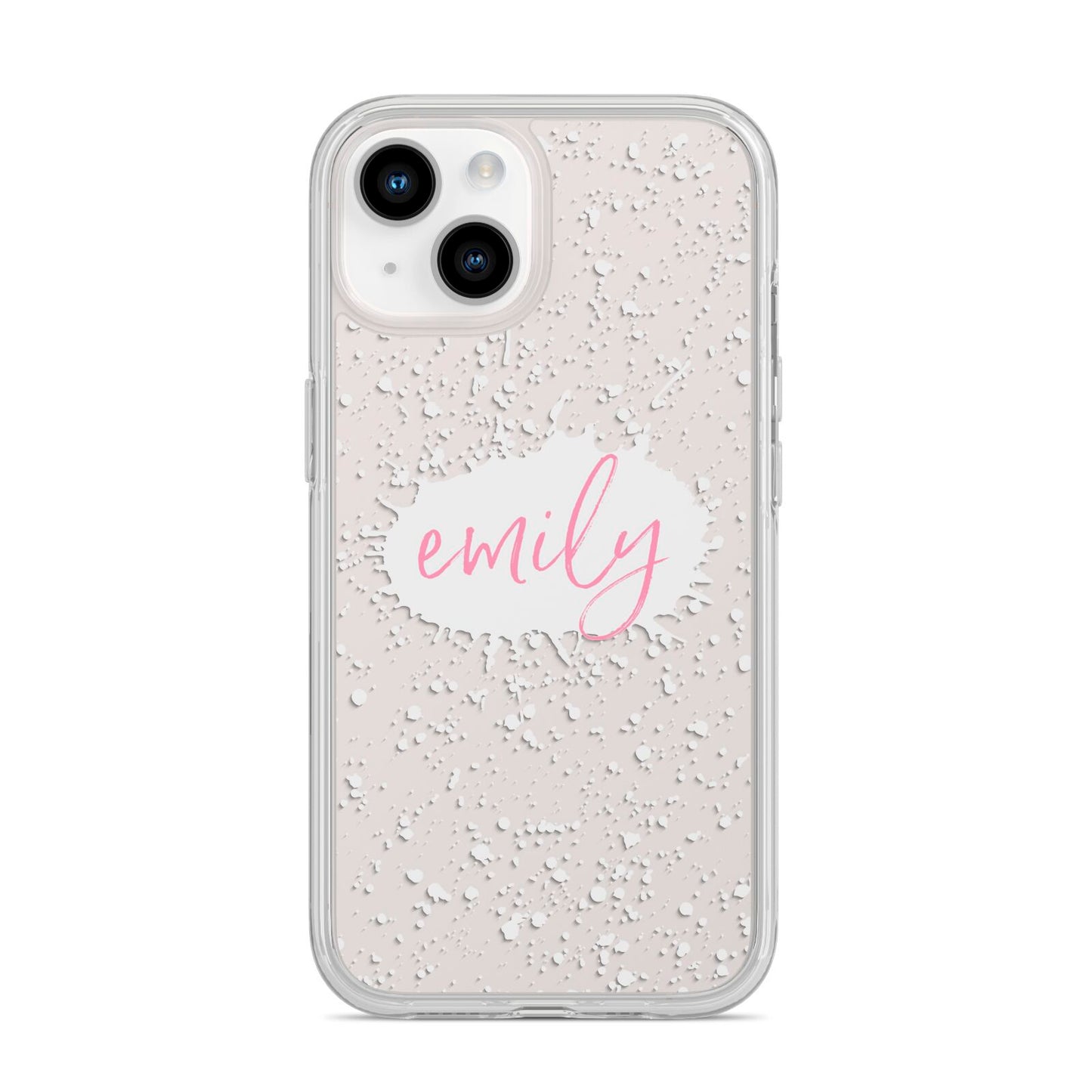 Personalised White Ink Splat Clear Name iPhone 14 Clear Tough Case Starlight