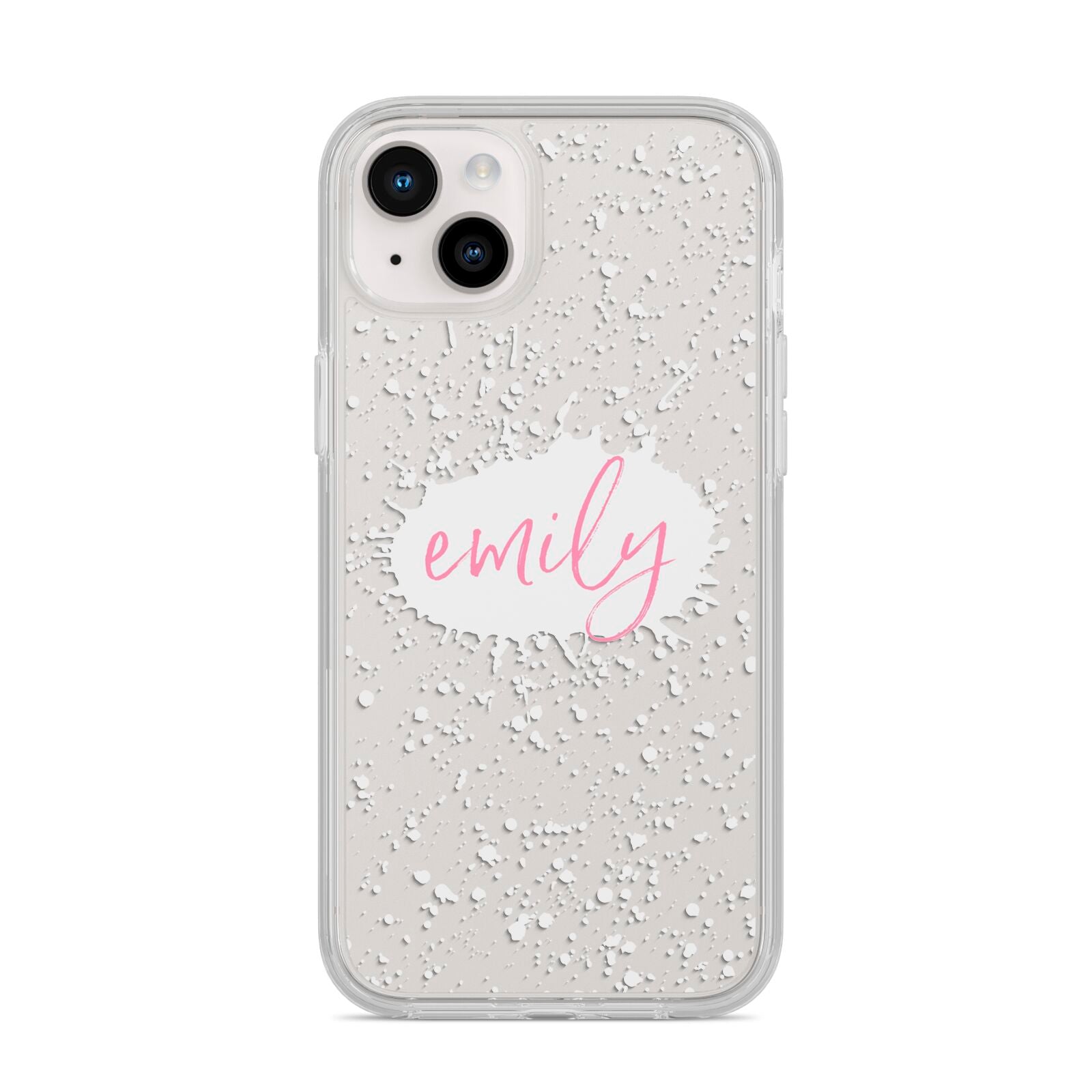 Personalised White Ink Splat Clear Name iPhone 14 Plus Clear Tough Case Starlight