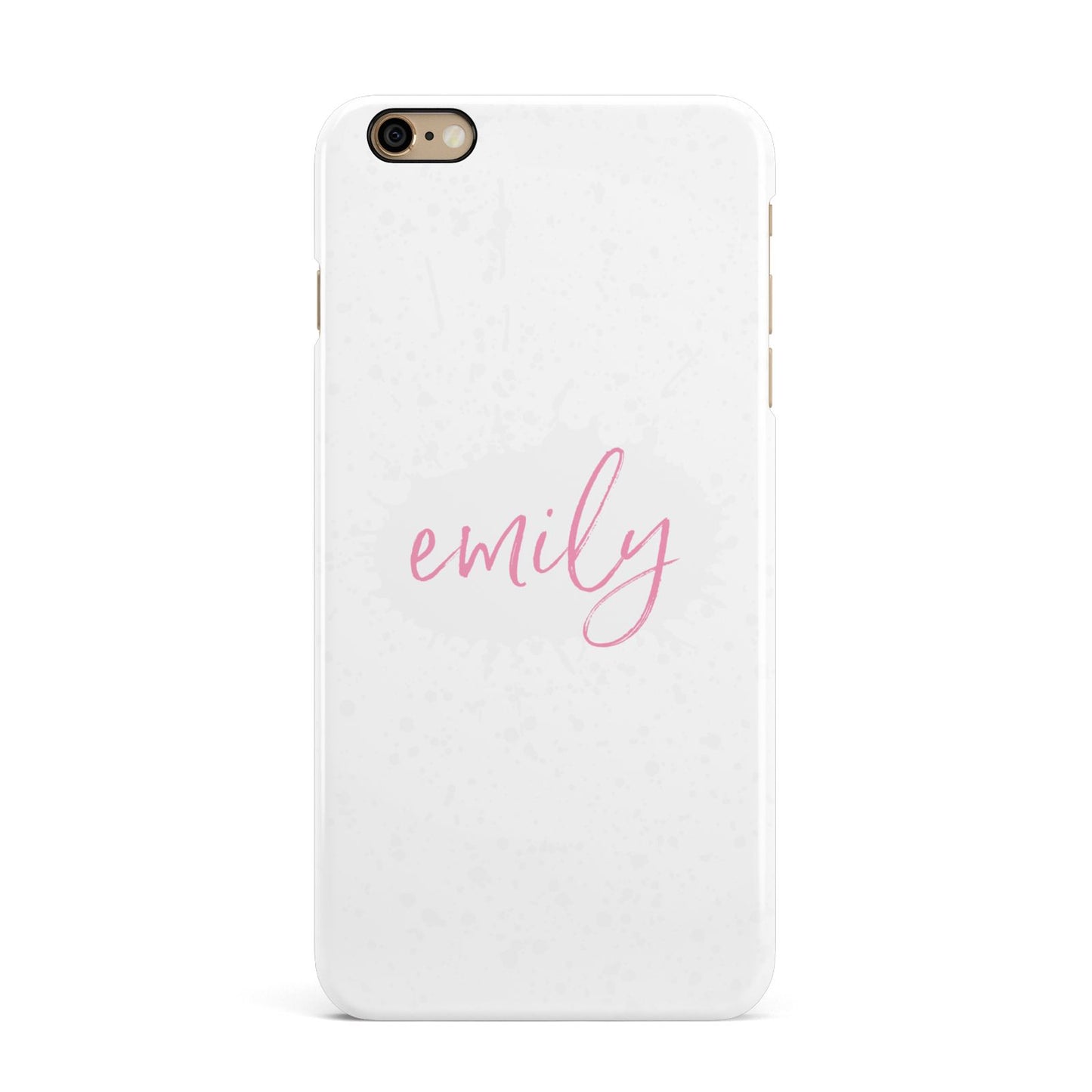 Personalised White Ink Splat Clear Name iPhone 6 Plus 3D Snap Case on Gold Phone