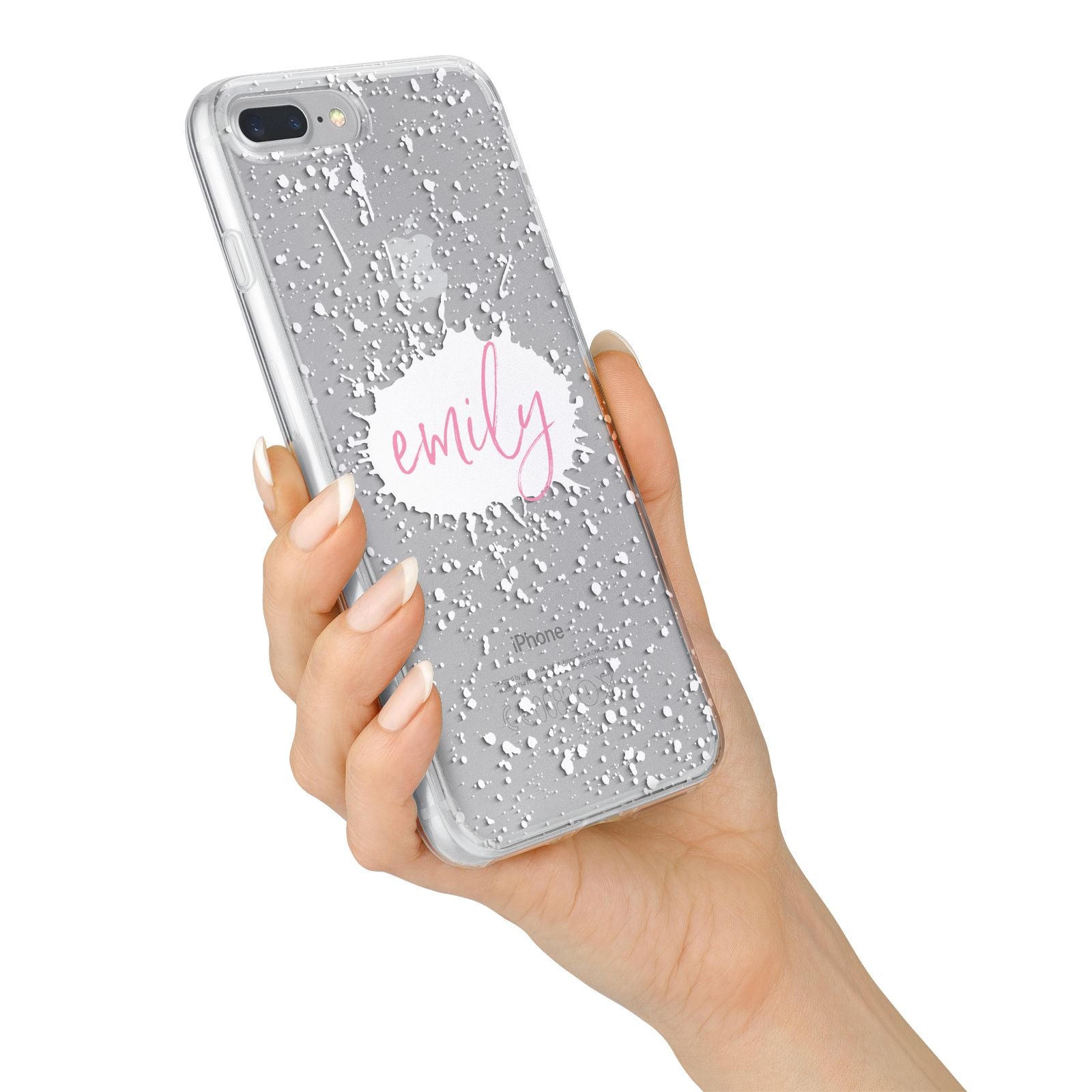 Personalised White Ink Splat Clear Name iPhone 7 Plus Bumper Case on Silver iPhone Alternative Image