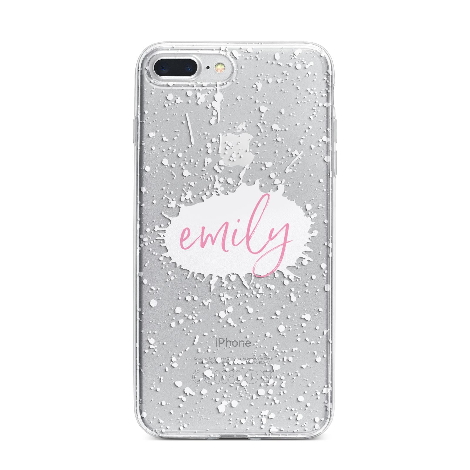 Personalised White Ink Splat Clear Name iPhone 7 Plus Bumper Case on Silver iPhone