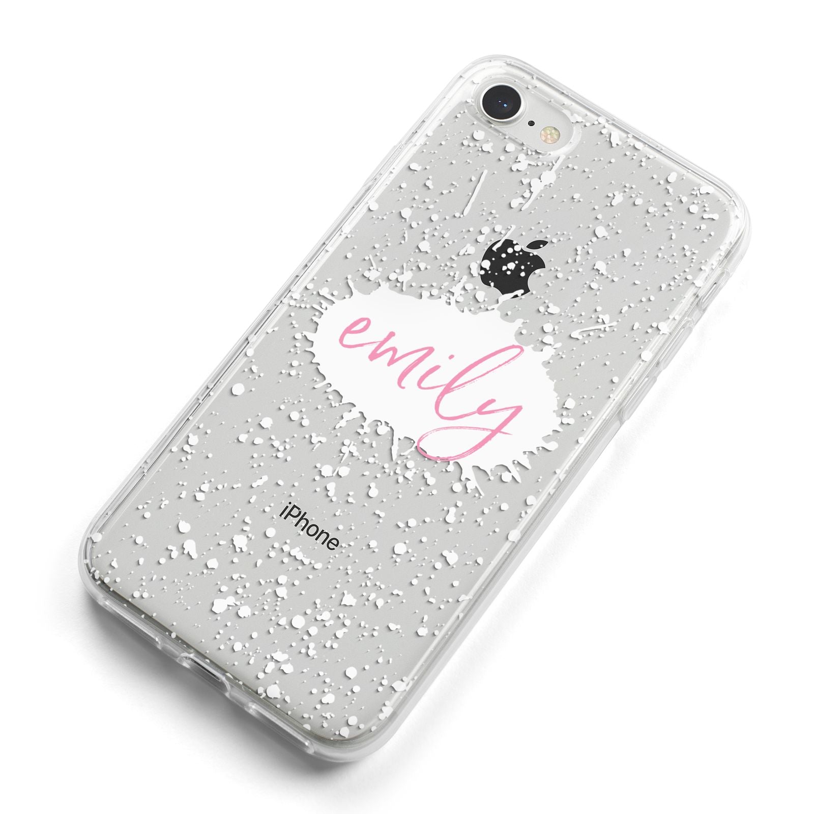 Personalised White Ink Splat Clear Name iPhone 8 Bumper Case on Silver iPhone Alternative Image