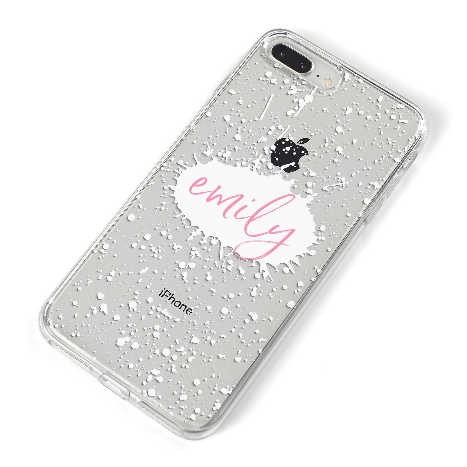 Personalised White Ink Splat Clear Name iPhone 8 Plus Bumper Case on Silver iPhone Alternative Image