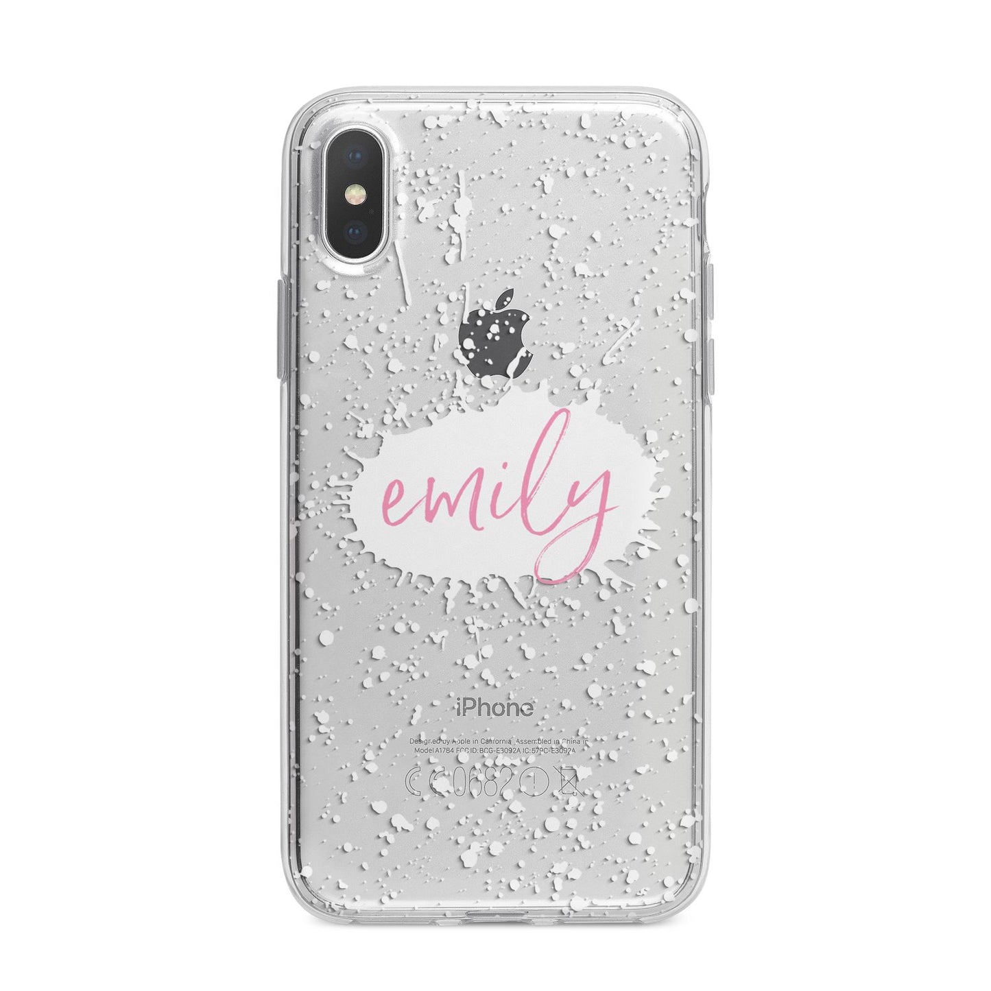 Personalised White Ink Splat Clear Name iPhone X Bumper Case on Silver iPhone Alternative Image 1