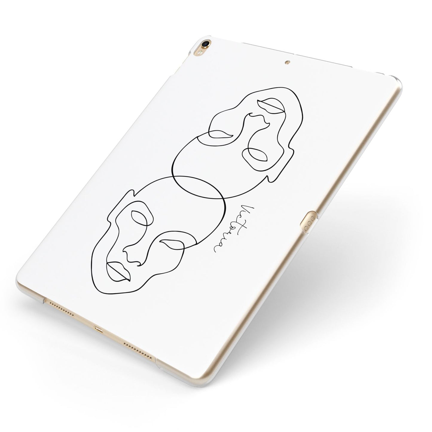 Personalised White Line Art Apple iPad Case on Gold iPad Side View