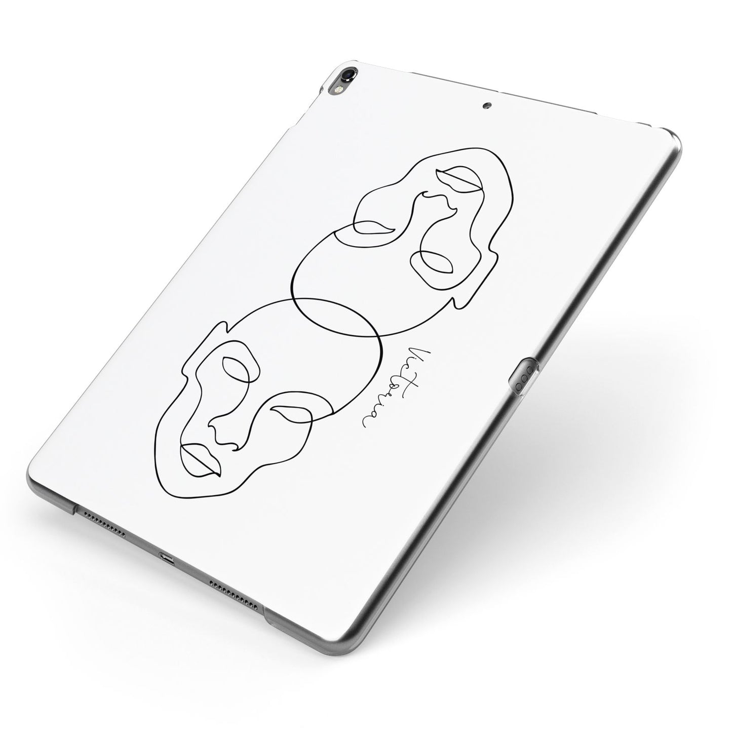 Personalised White Line Art Apple iPad Case on Grey iPad Side View