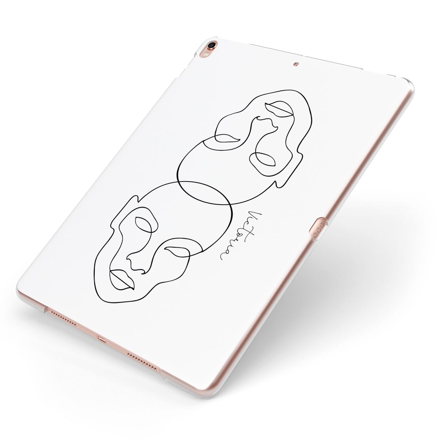 Personalised White Line Art Apple iPad Case on Rose Gold iPad Side View