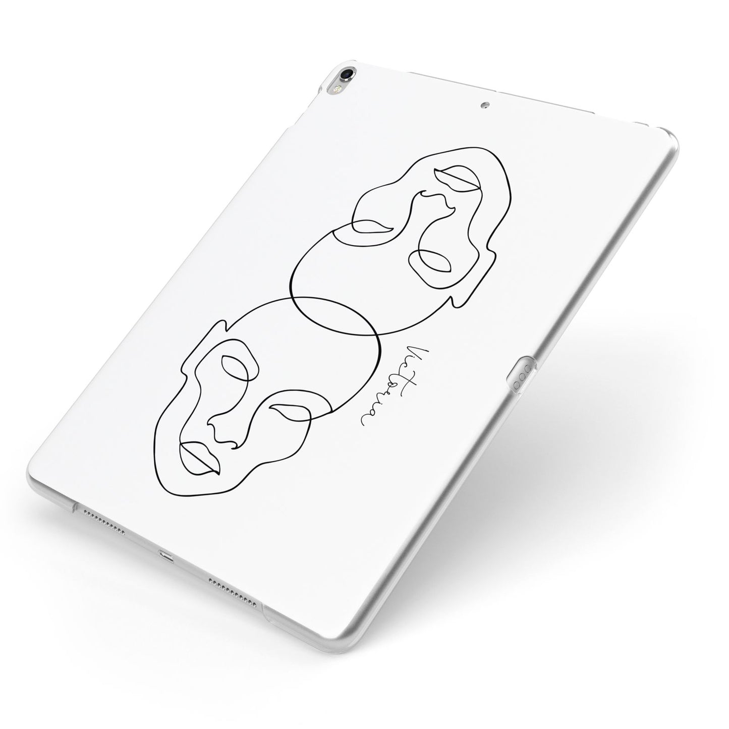 Personalised White Line Art Apple iPad Case on Silver iPad Side View