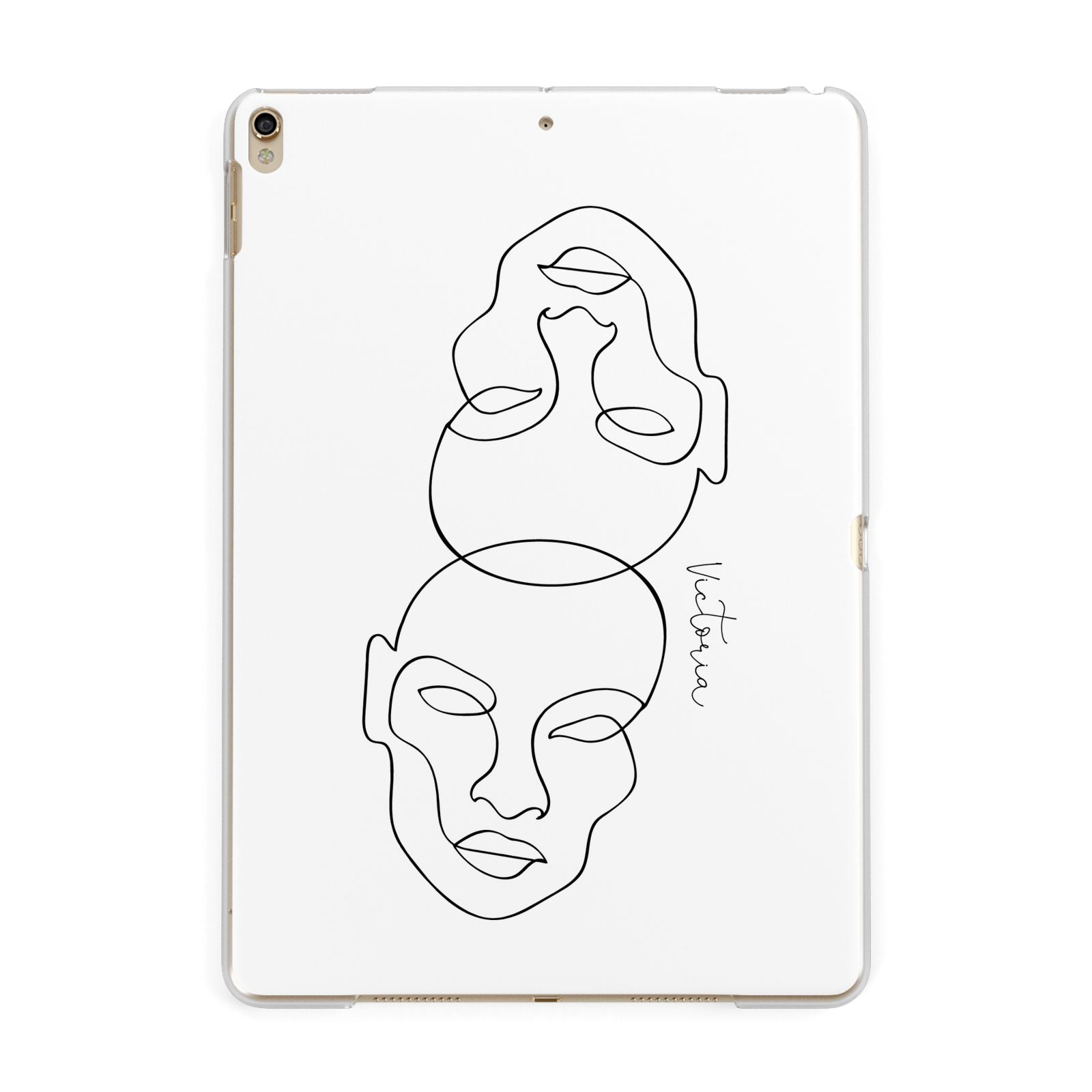 Personalised White Line Art Apple iPad Gold Case