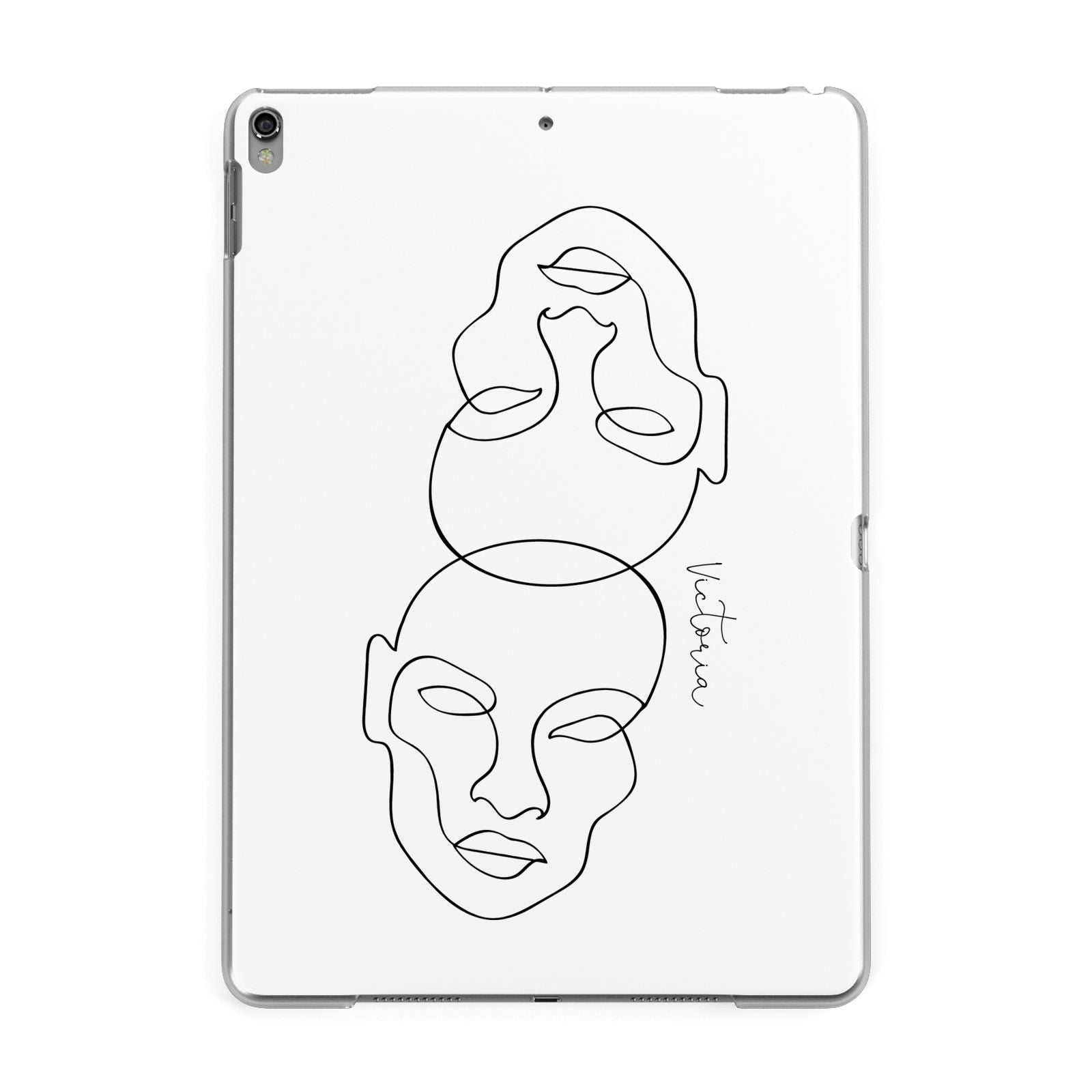 Personalised White Line Art Apple iPad Grey Case