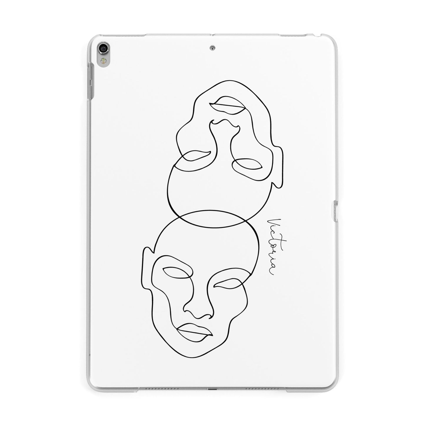 Personalised White Line Art Apple iPad Silver Case