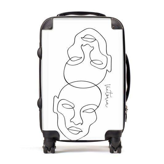 Personalised White Line Art Suitcase