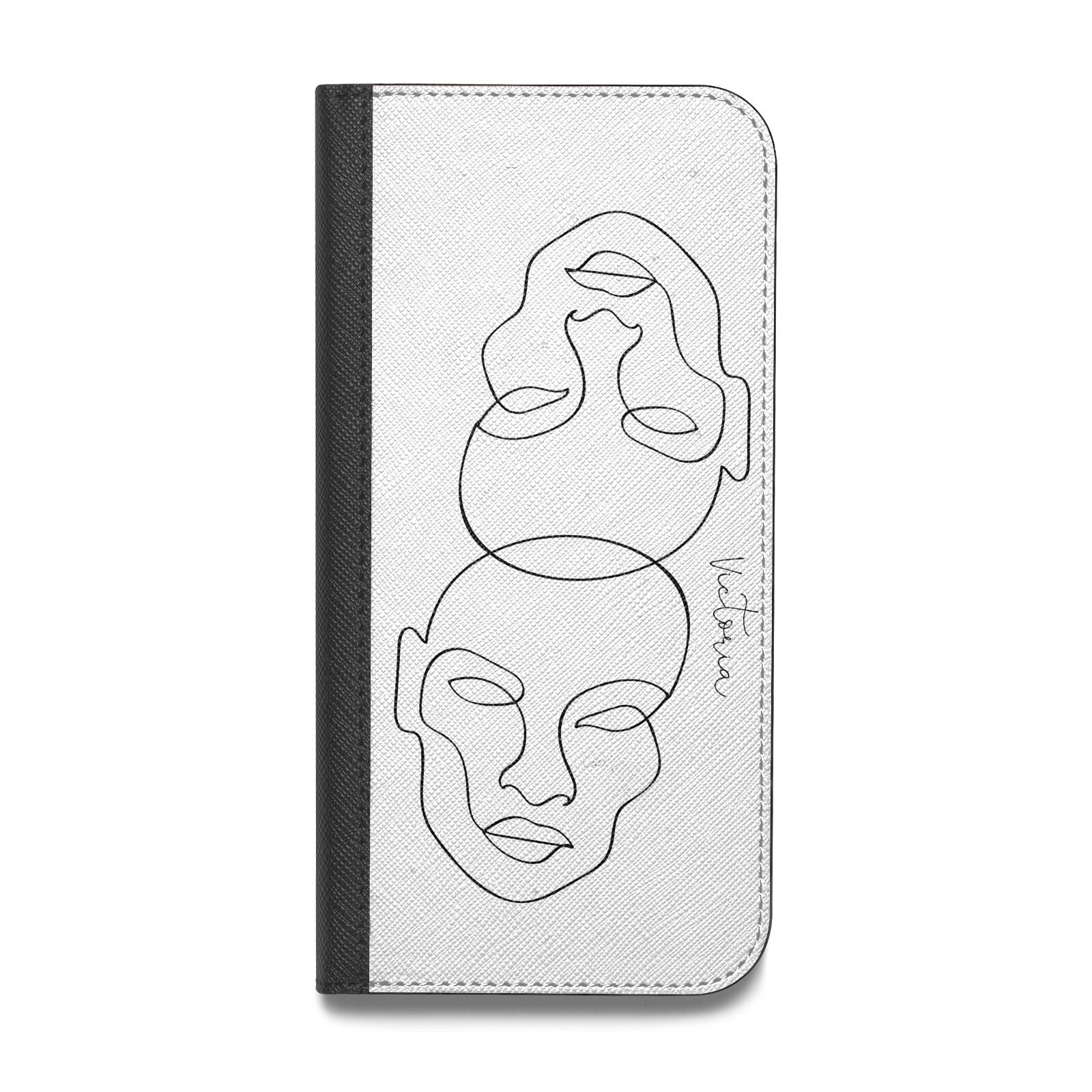 Personalised White Line Art Vegan Leather Flip iPhone Case