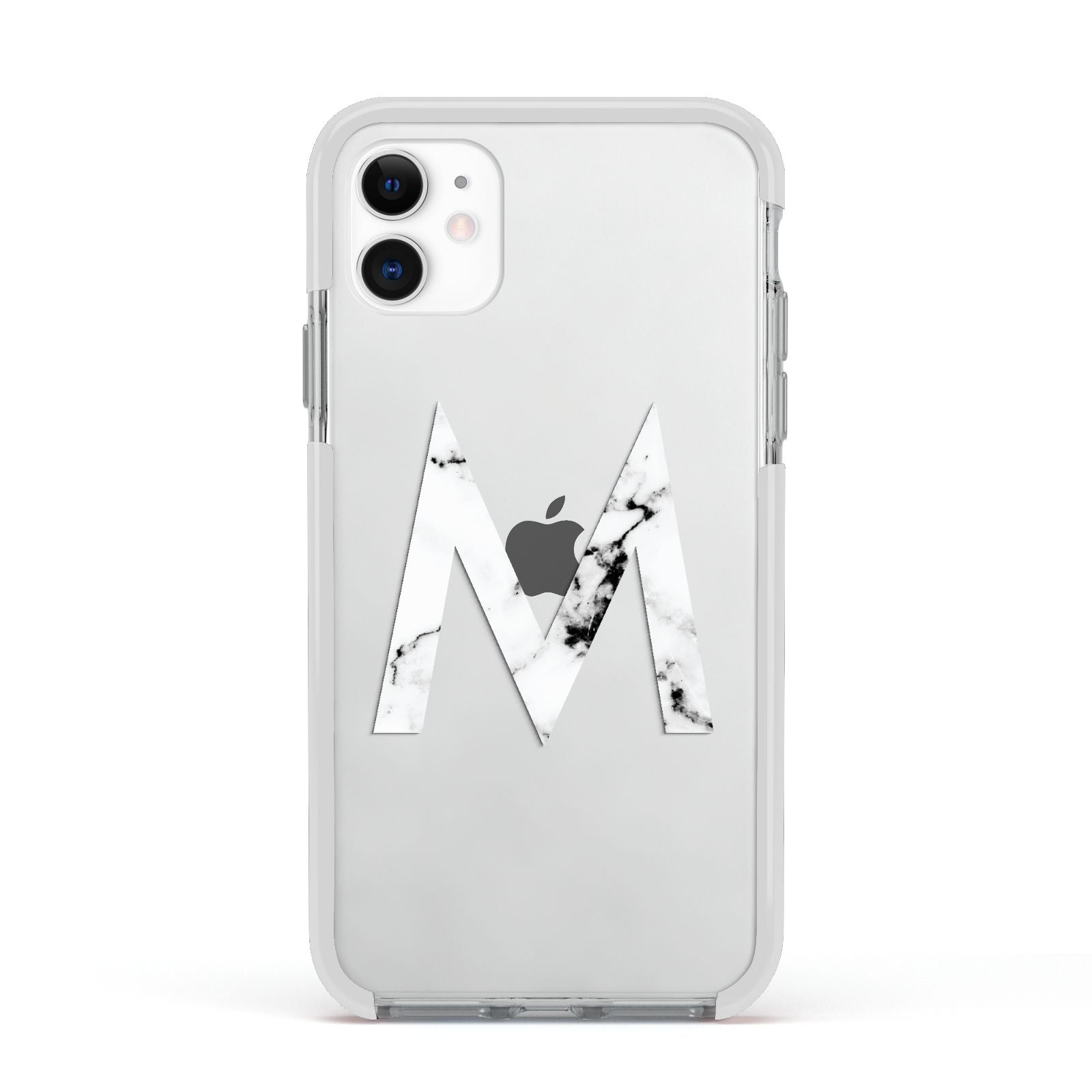 Personalised White Marble Initial Clear Custom Apple iPhone 11 in White with White Impact Case