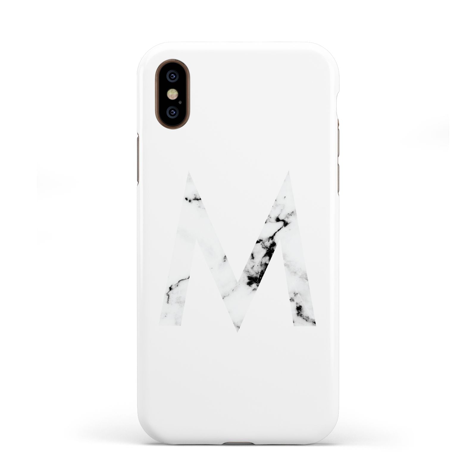 Personalised White Marble Initial Clear Custom Apple iPhone XS 3D Tough