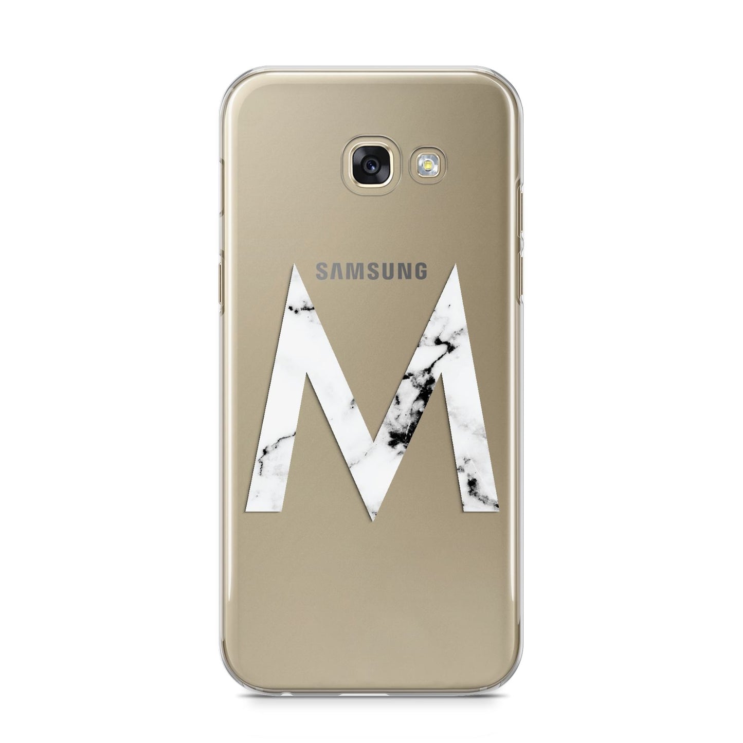 Personalised White Marble Initial Clear Custom Samsung Galaxy A5 2017 Case on gold phone