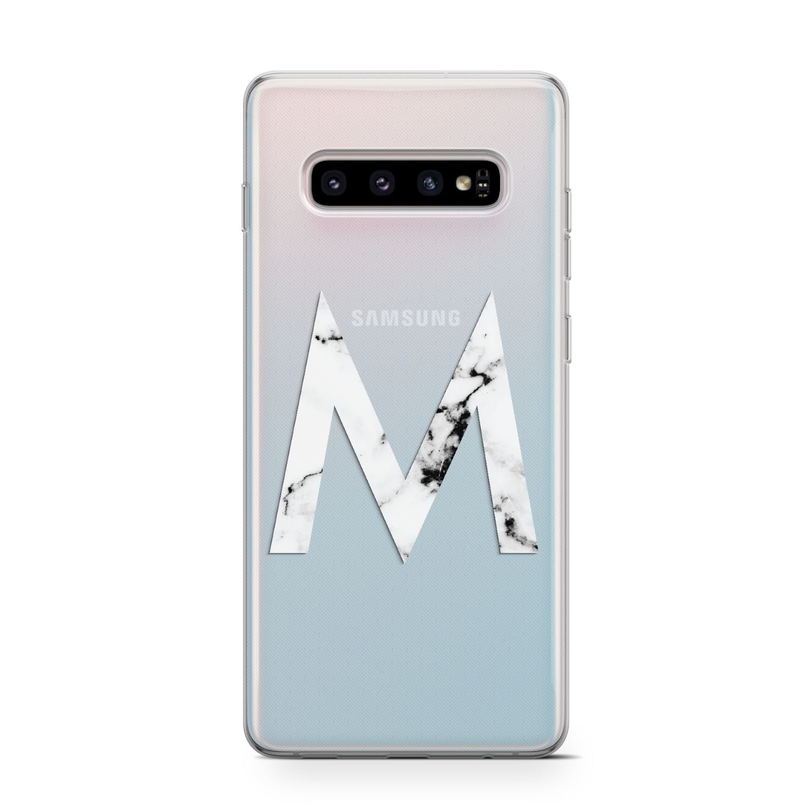 Personalised White Marble Initial Clear Custom Samsung Galaxy S10 Case