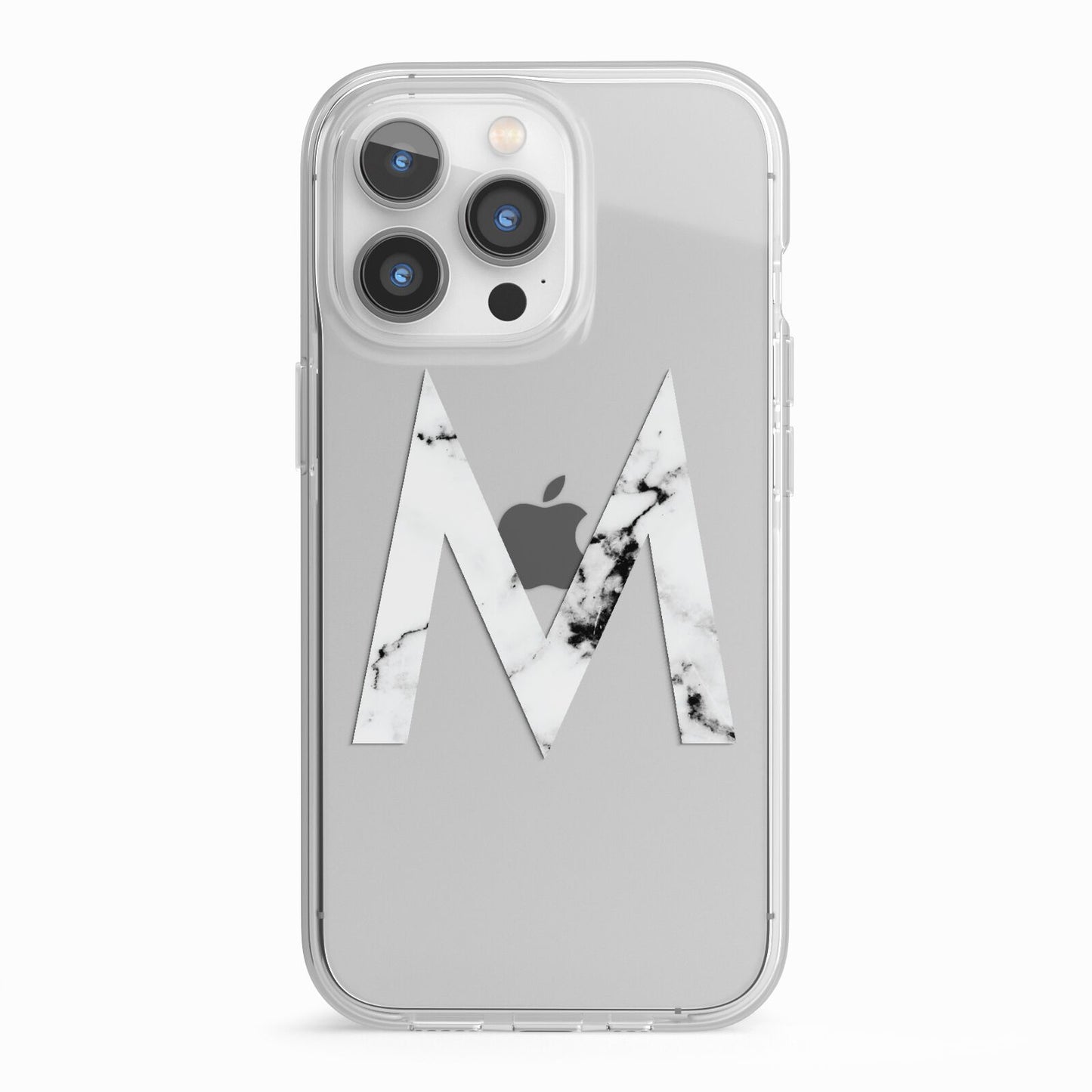 Personalised White Marble Initial Clear Custom iPhone 13 Pro TPU Impact Case with White Edges