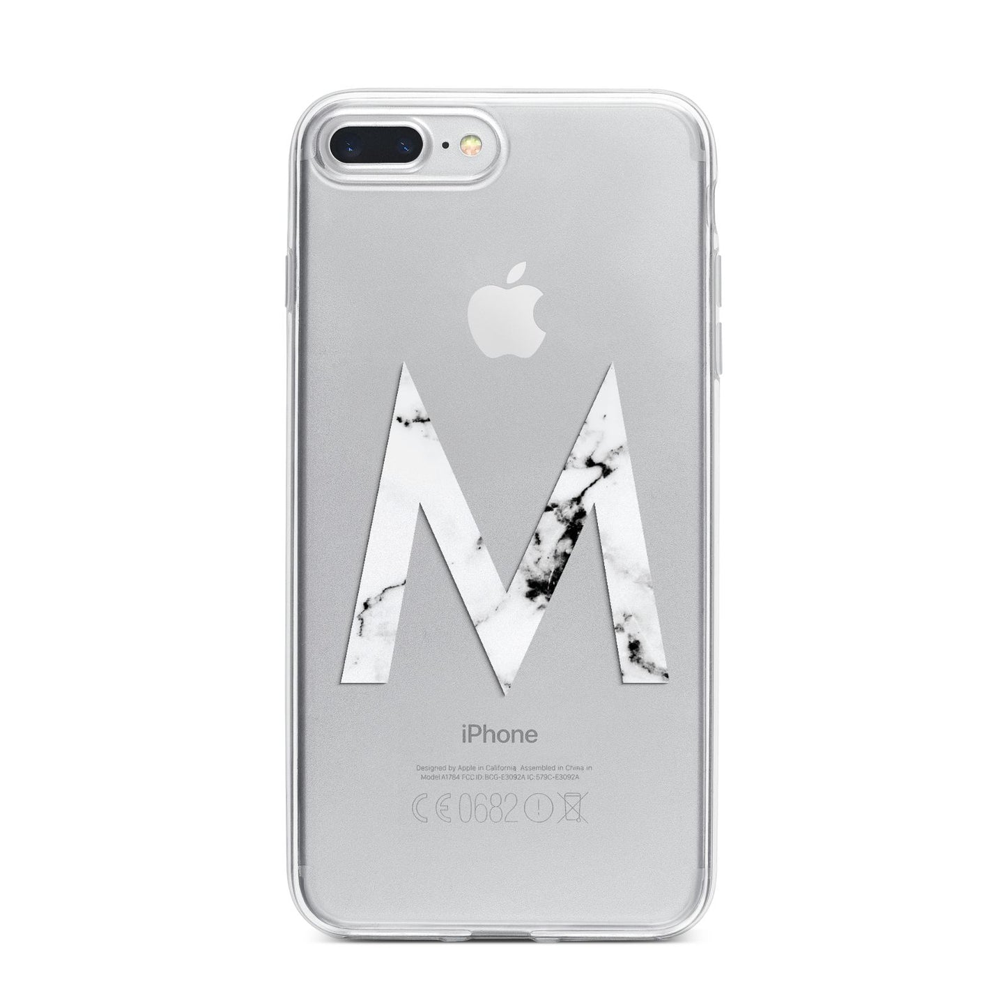 Personalised White Marble Initial Clear Custom iPhone 7 Plus Bumper Case on Silver iPhone