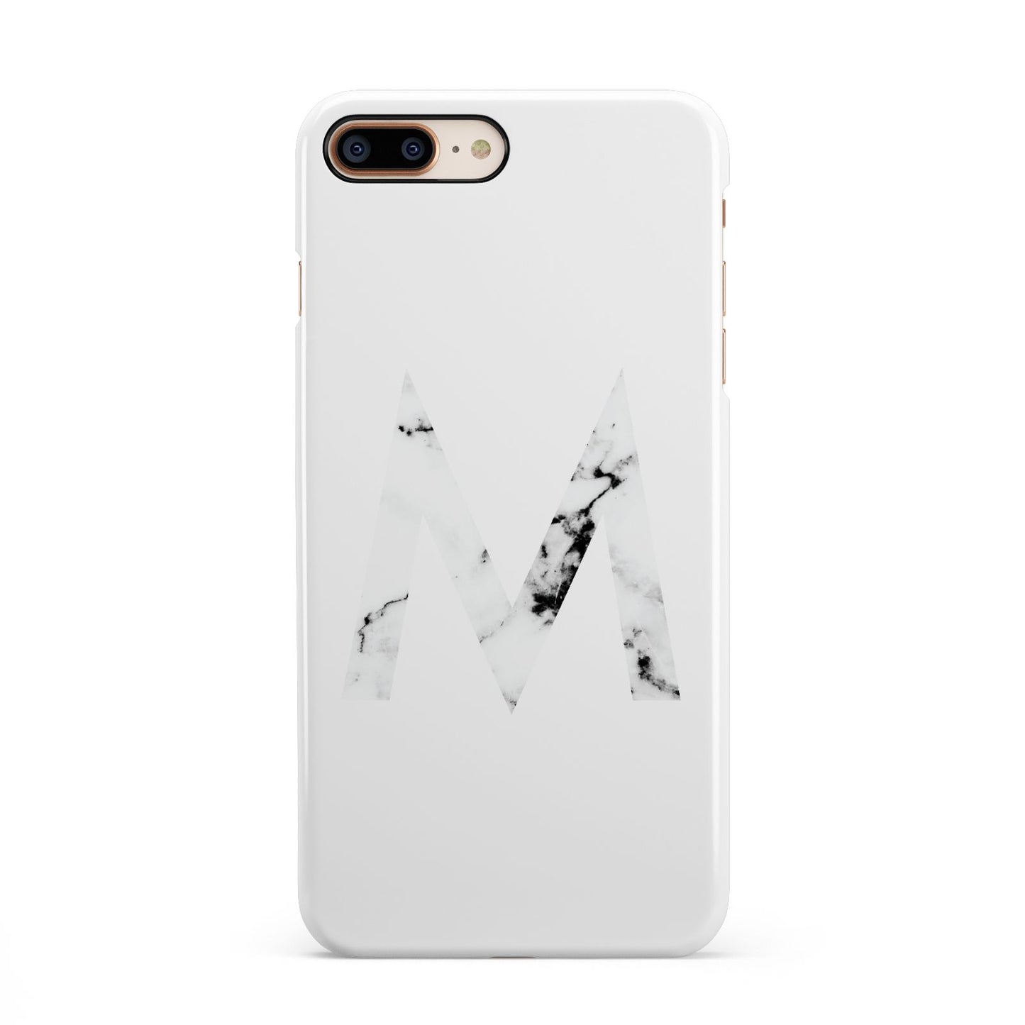 Personalised White Marble Initial Clear Custom iPhone 8 Plus 3D Snap Case on Gold Phone