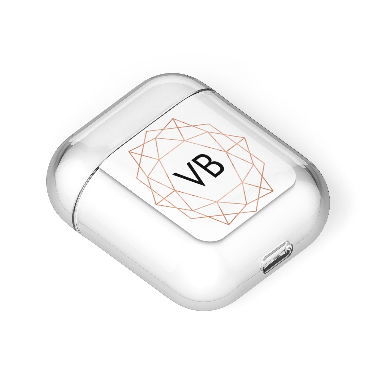 Personalised White Rose Gold Initials Geometric AirPods Case Laid Flat