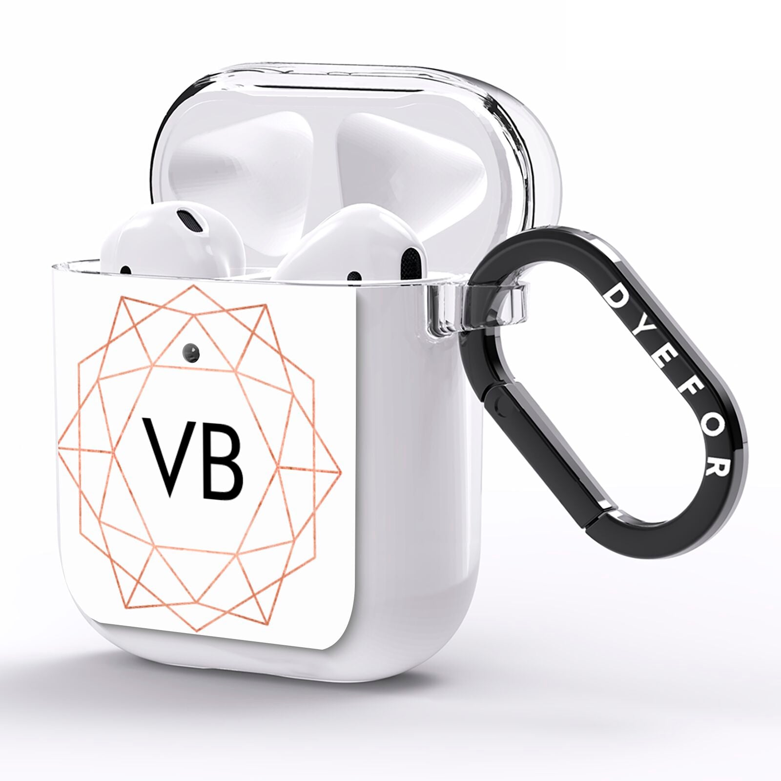 Personalised White Rose Gold Initials Geometric AirPods Clear Case Side Image