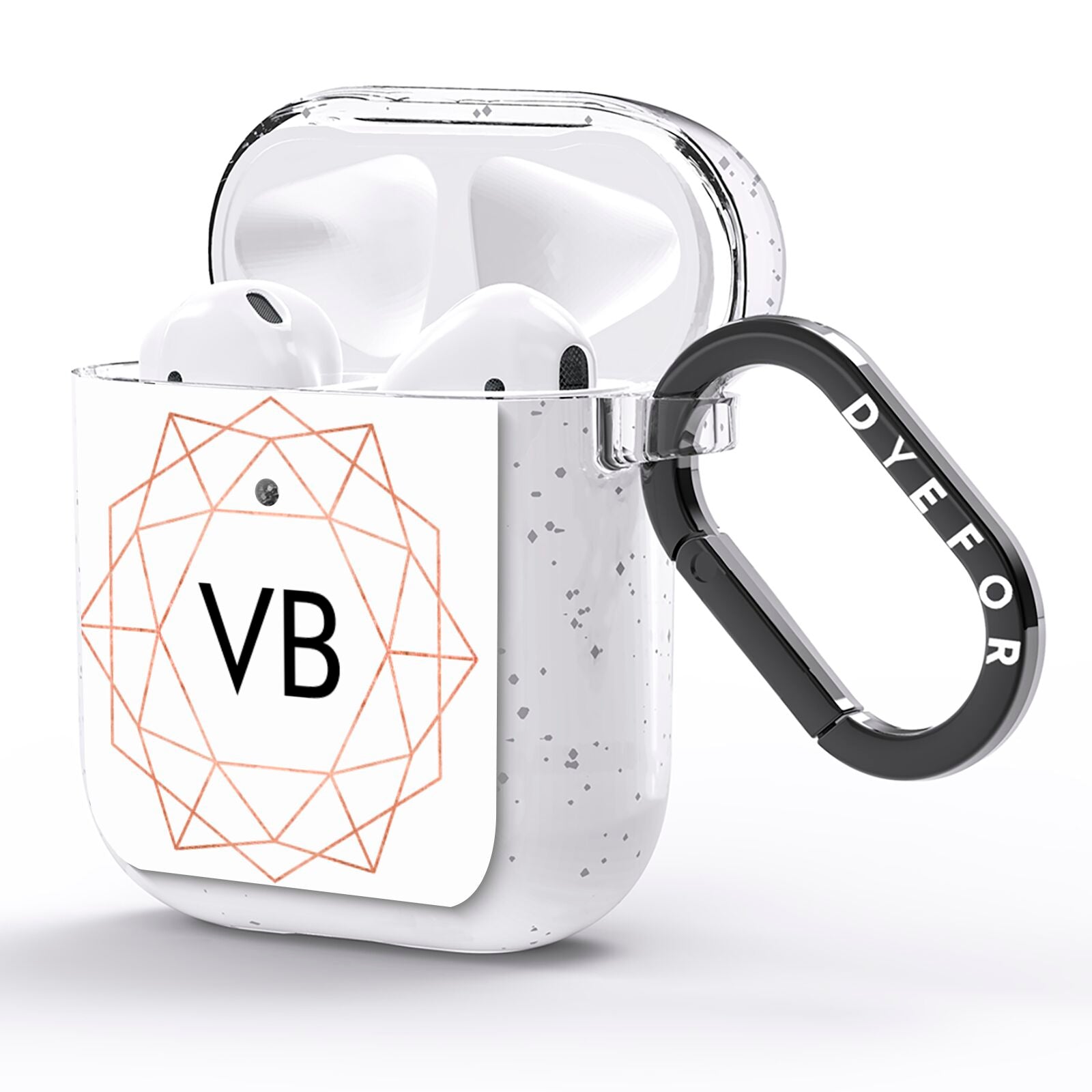 Personalised White Rose Gold Initials Geometric AirPods Glitter Case Side Image