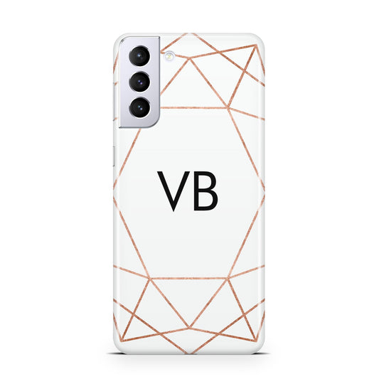 Personalised White Rose Gold Initials Geometric Samsung S21 Plus Phone Case