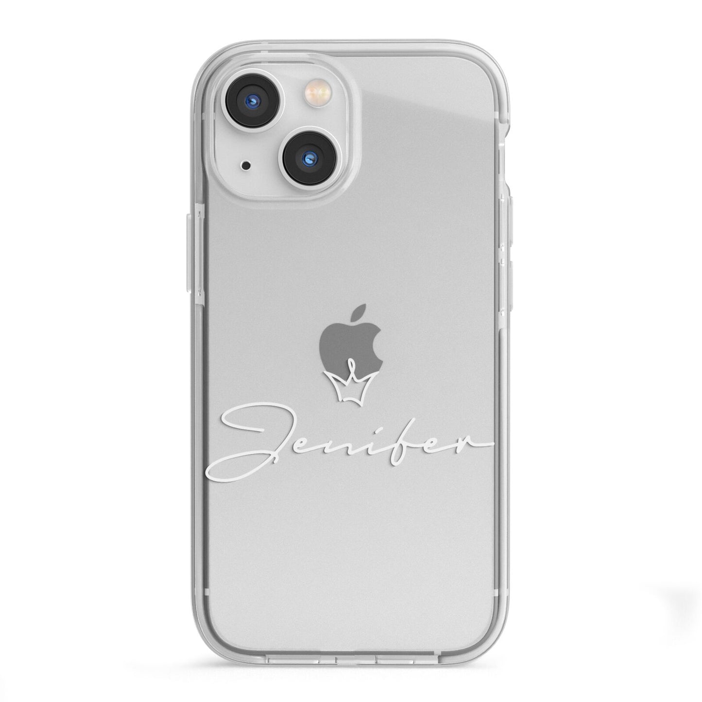 Personalised White Text Transparent iPhone 13 Mini TPU Impact Case with White Edges