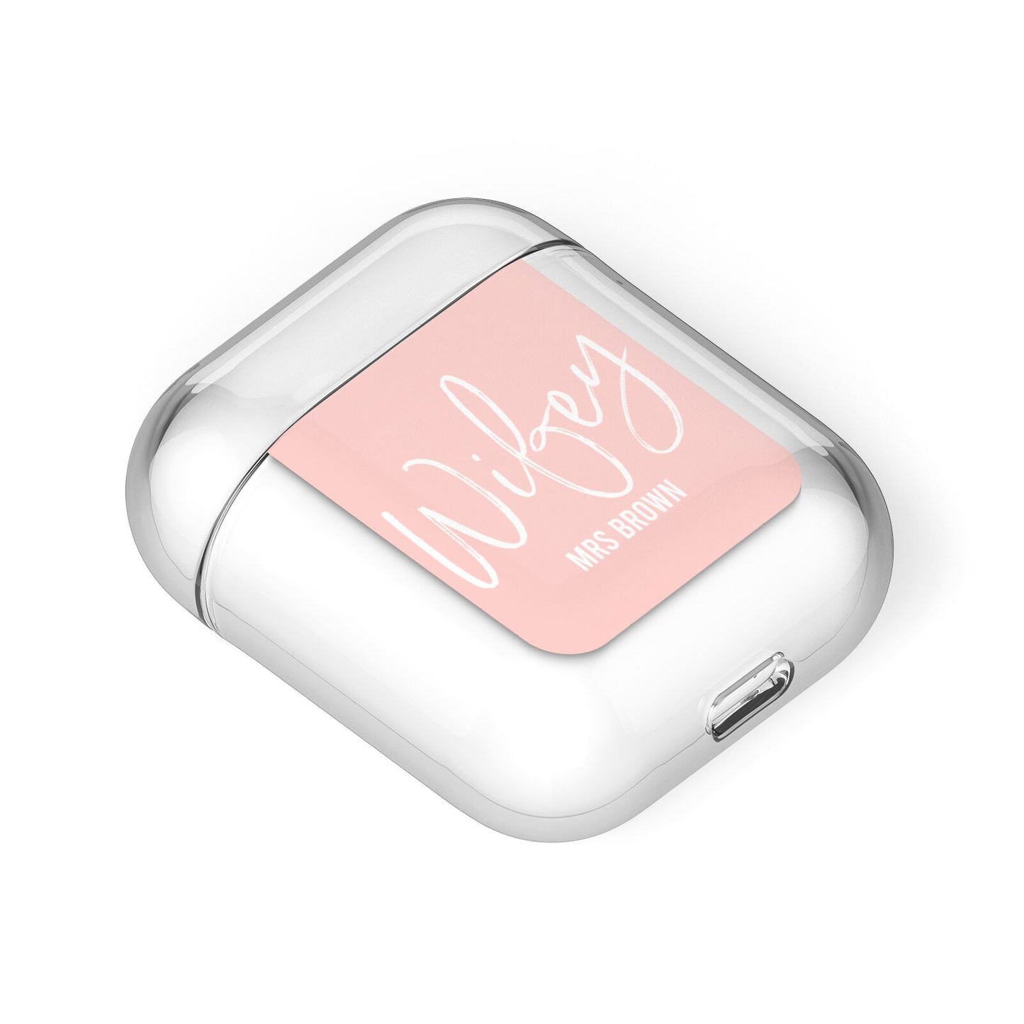 Personalised Wifey Pink AirPods Case Laid Flat