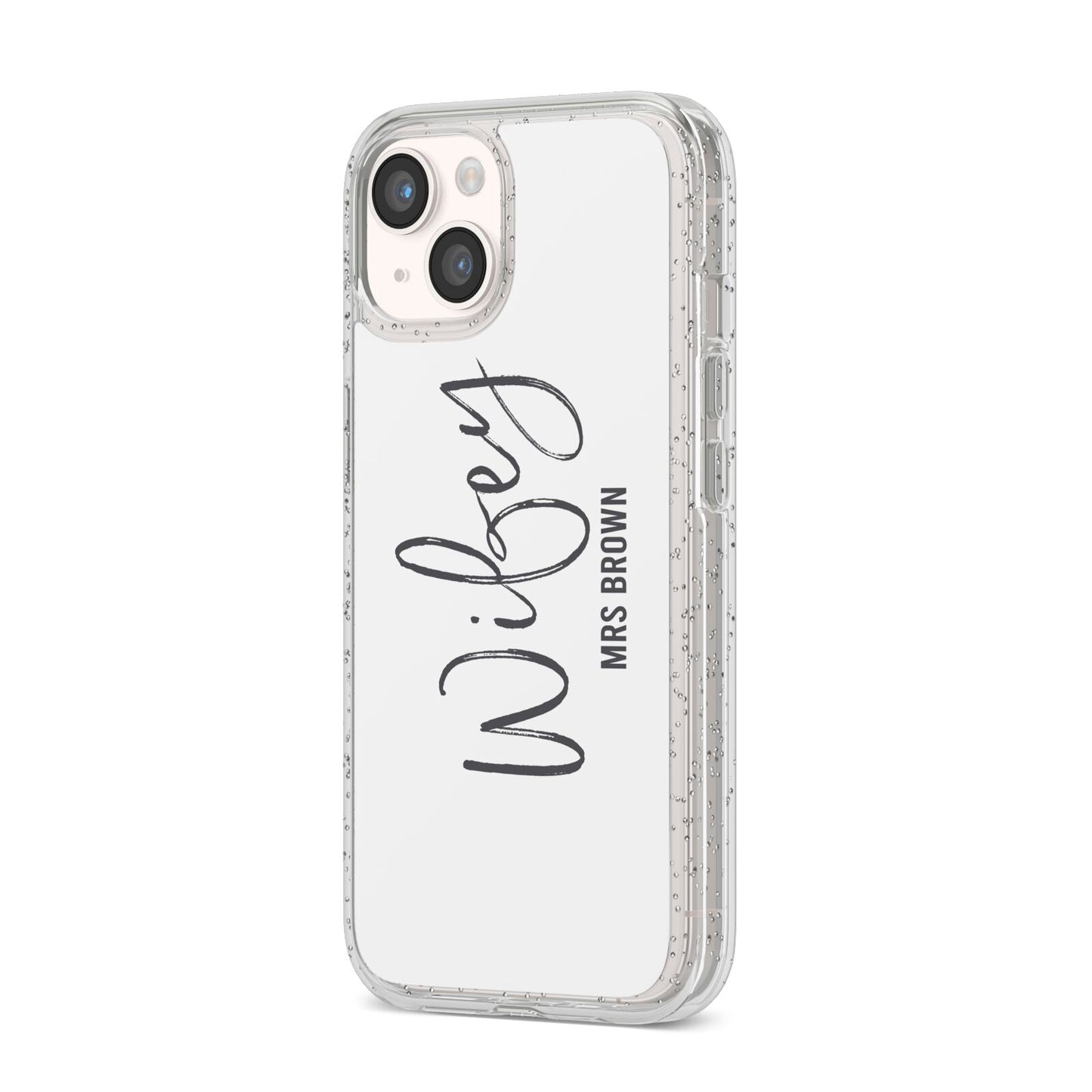 Personalised Wifey White iPhone 14 Glitter Tough Case Starlight Angled Image