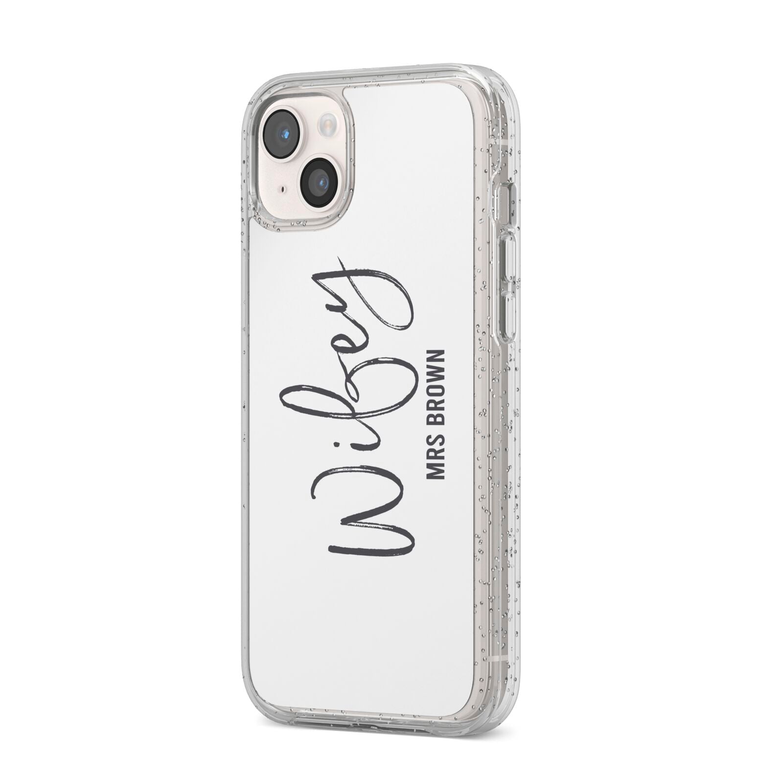 Personalised Wifey White iPhone 14 Plus Glitter Tough Case Starlight Angled Image