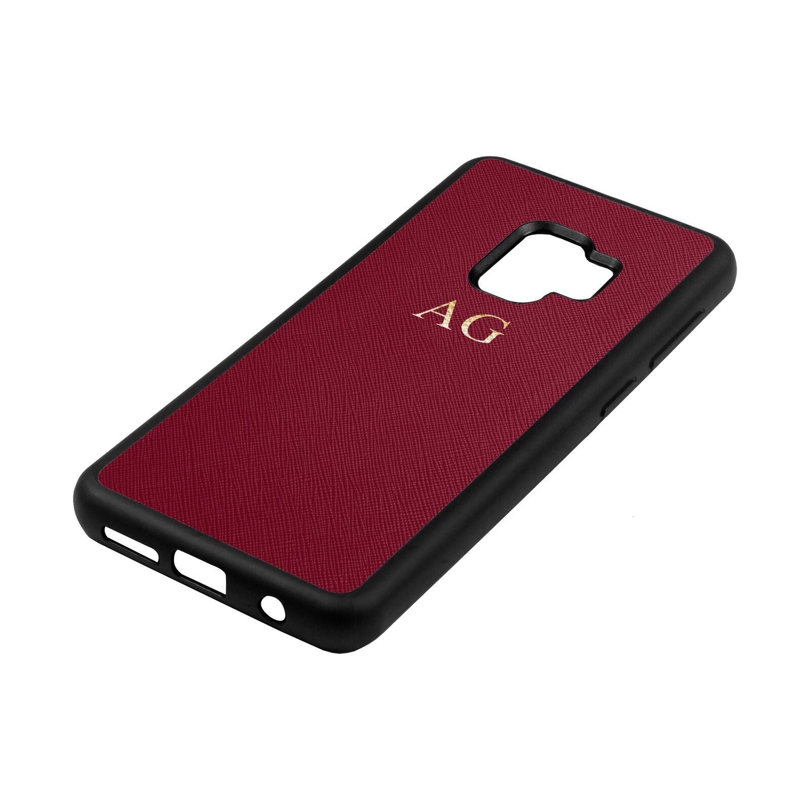 Personalised Wine Red Saffiano Leather Samsung S9 Case Side Angle