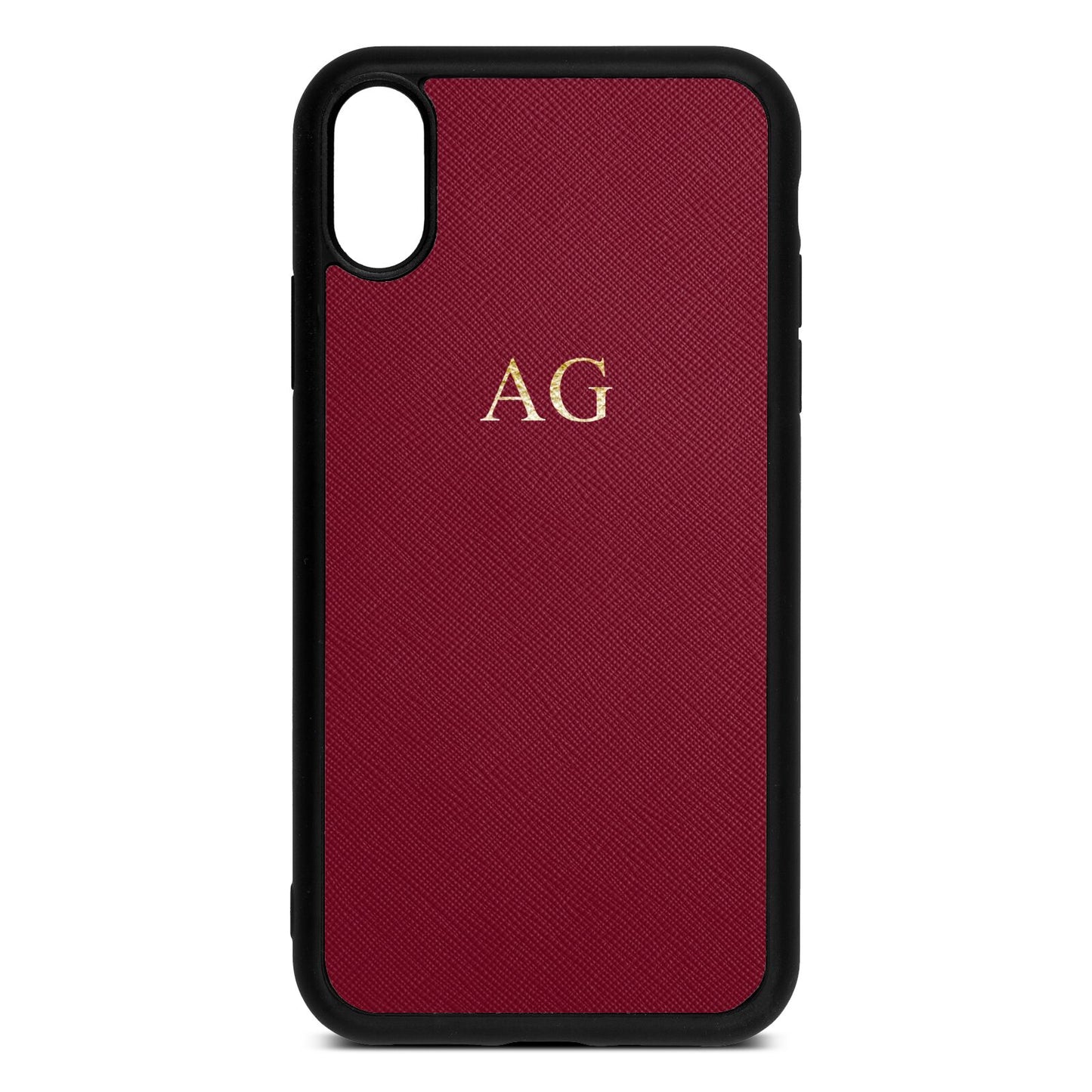 Personalised Wine Red Saffiano Leather iPhone Xr Case