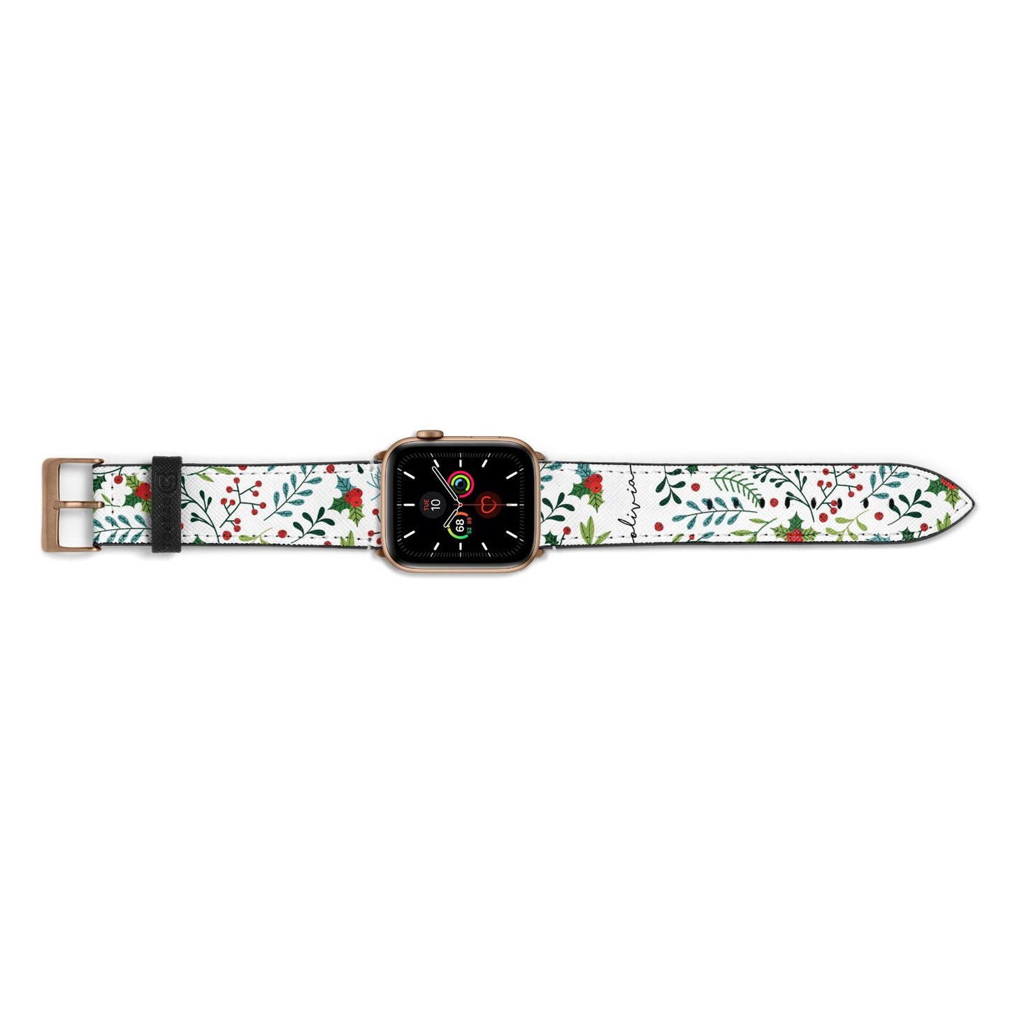 Personalised Winter Floral Apple Watch Strap Landscape Image Gold Hardware