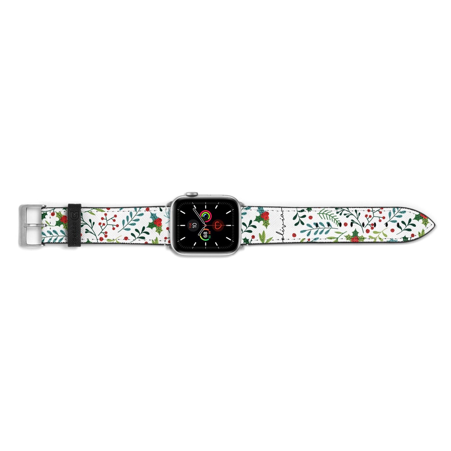 Personalised Winter Floral Apple Watch Strap Landscape Image Silver Hardware